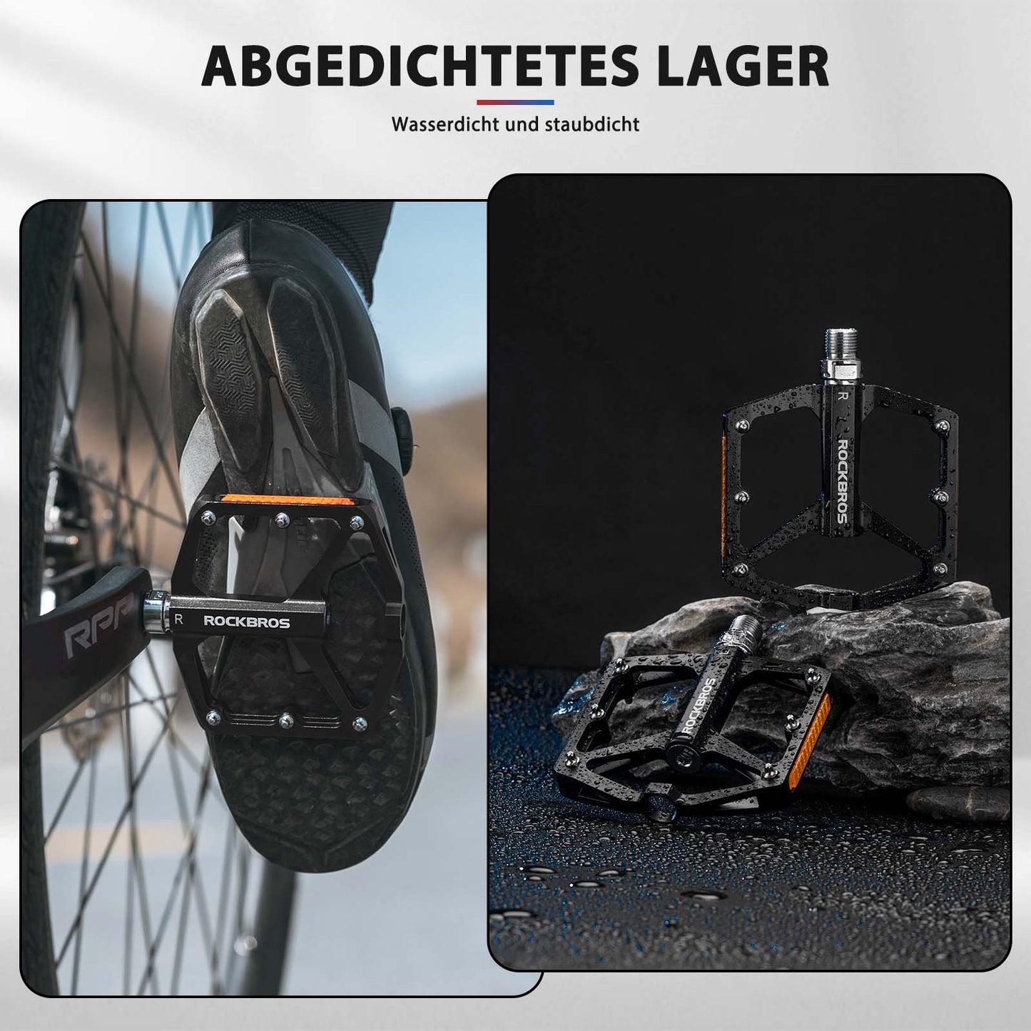 Fietspedalen met reflectoren, gemaakt van aluminiumlegering, 9/16 inch, ROCKBROS