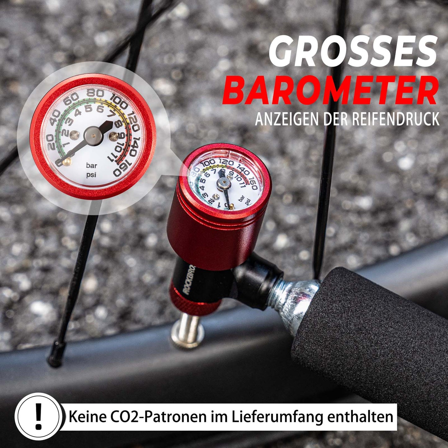 Fietspomp CO2-patroonpomp minipomp met drukregelventiel ROCKBROS