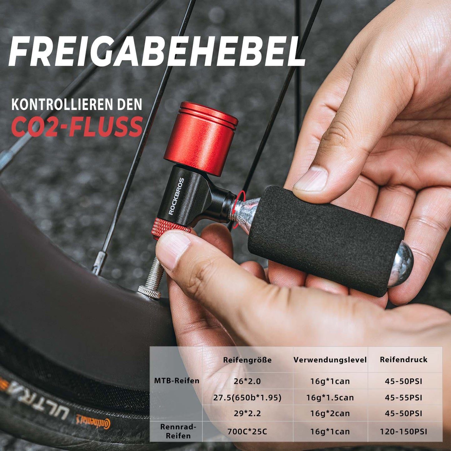 Fietspomp CO2-patroonpomp minipomp met drukregelventiel ROCKBROS