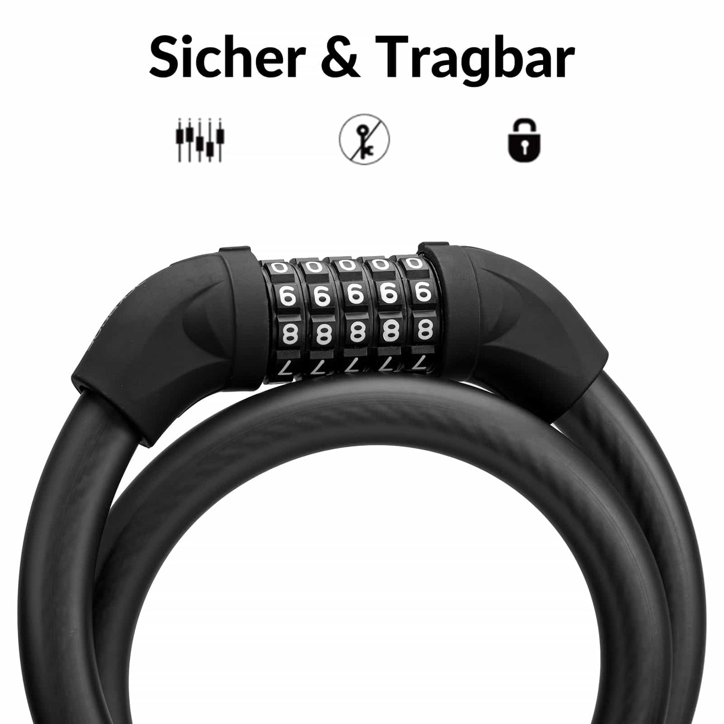 Fietsslot, kabelslot, cijferslot met 5-cijferige code, ROCKBROS