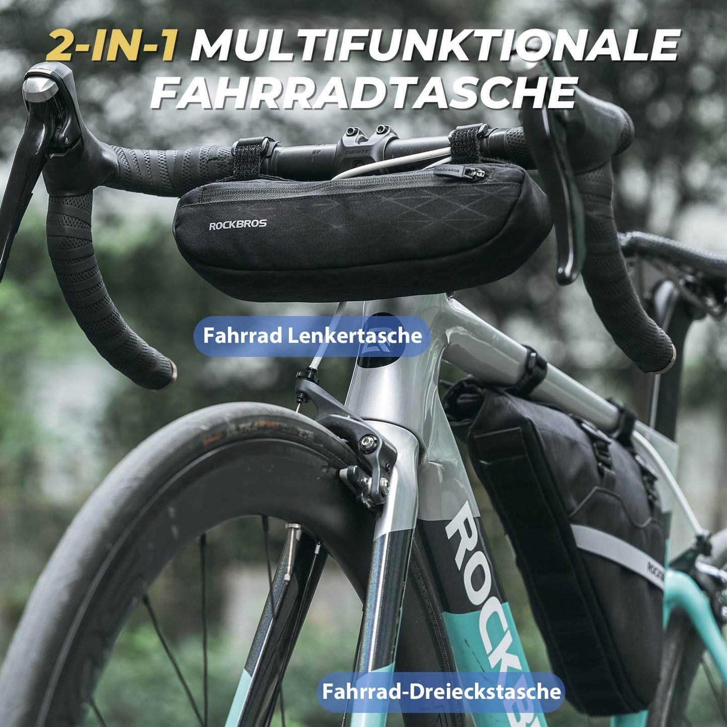 2-in-1 fietstassenset, afneembare frametas 1,3 l + 0,7 l, zwart, ROCKBROS