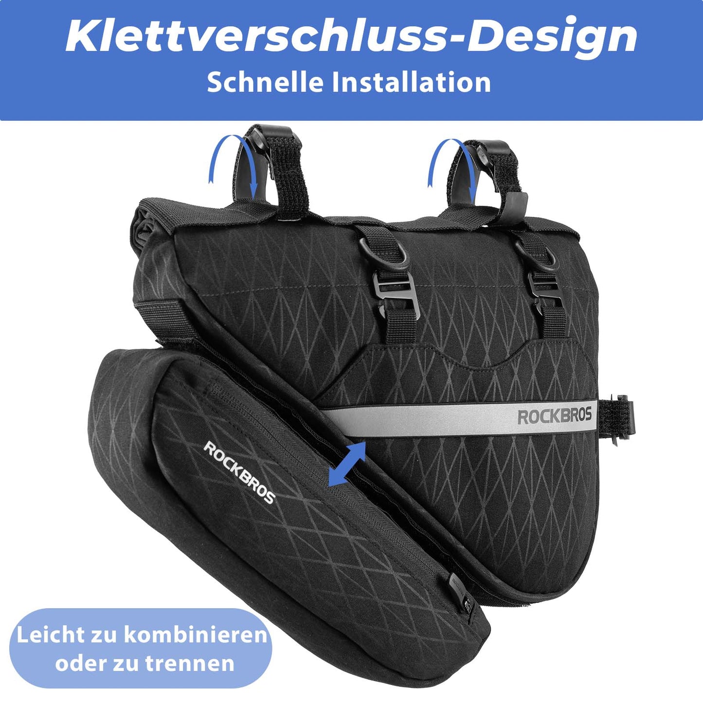 2-in-1 fietstassenset, afneembare frametas 1,3 l + 0,7 l, zwart, ROCKBROS