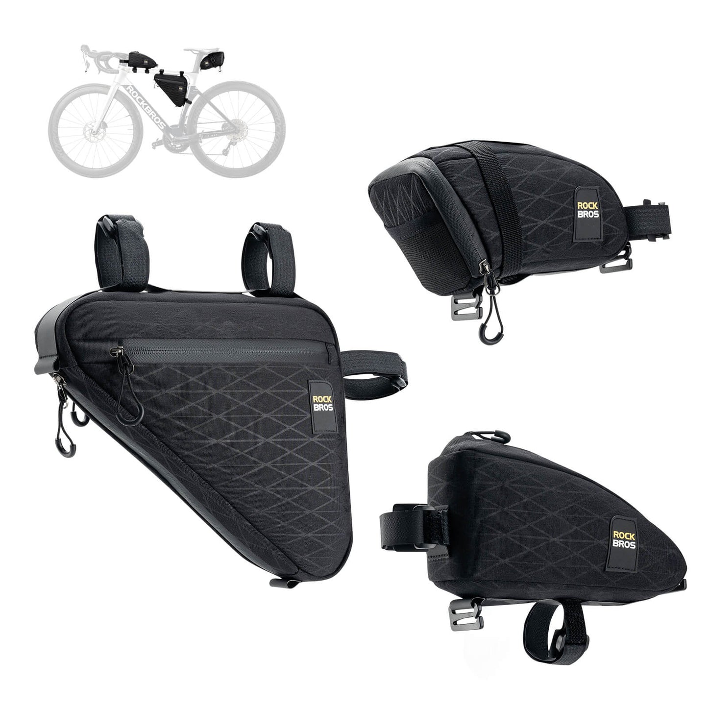 Fietstassenset: frametas*2 + zadeltas*1 met verstelbare schouderriem, 1,2 liter, ROCKBROS