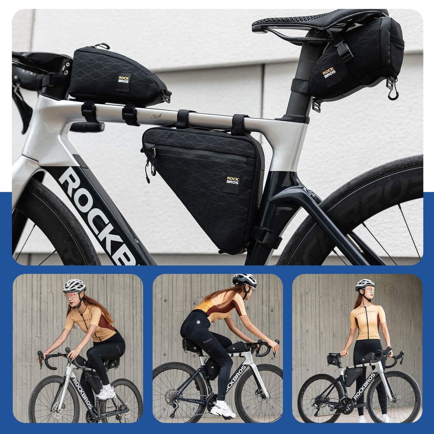 Fietstassenset: frametas*2 + zadeltas*1 met verstelbare schouderriem, 1,2 liter, ROCKBROS