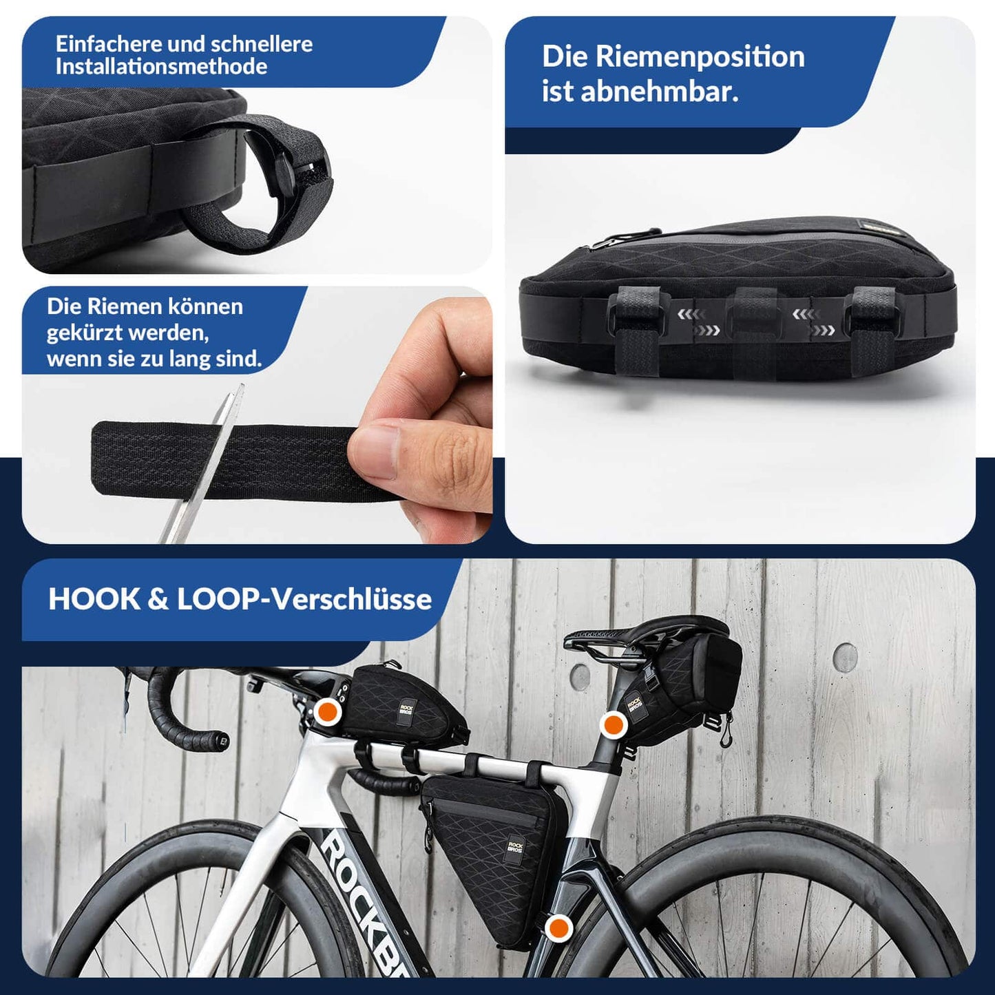 Fietstassenset: frametas*2 + zadeltas*1 met verstelbare schouderriem, 1,2 liter, ROCKBROS