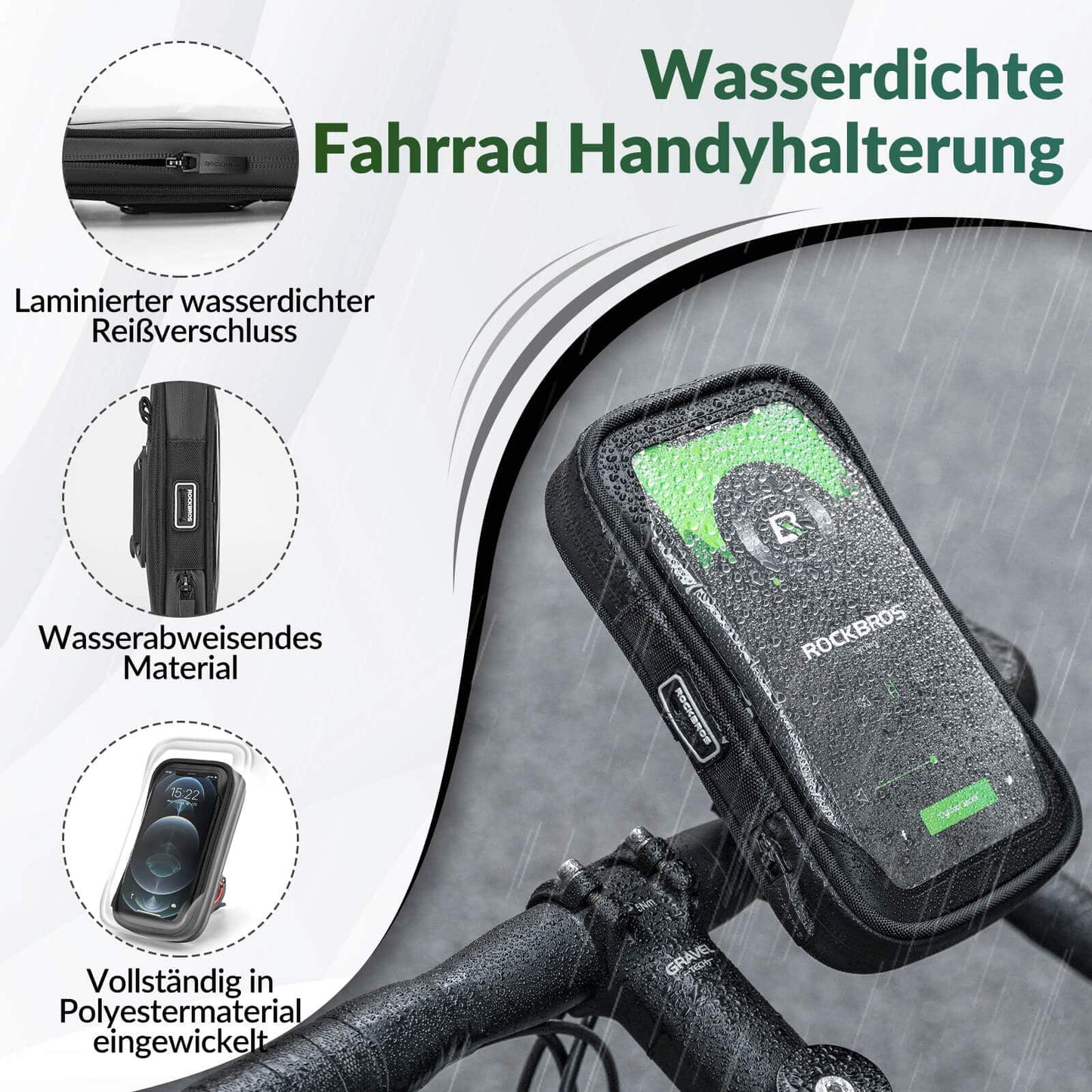 Waterdichte fietstas, draaibaar vak voor mobiele telefoons van 4,7-6 inch, ROCKBROS