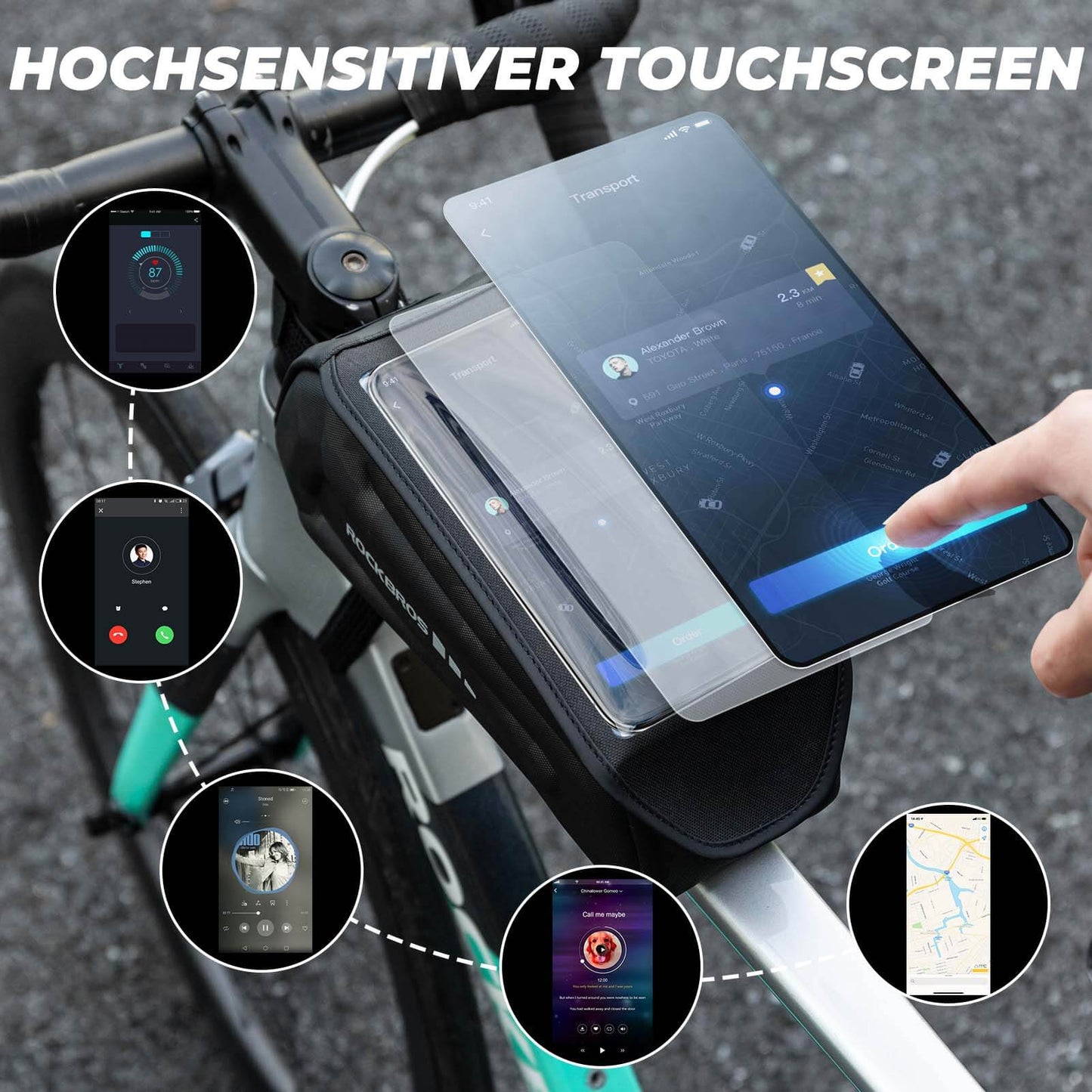 Waterdichte fietstas, telefoonhoesje voor smartphones met 6,8 inch touchscreen, ROCKBROS
