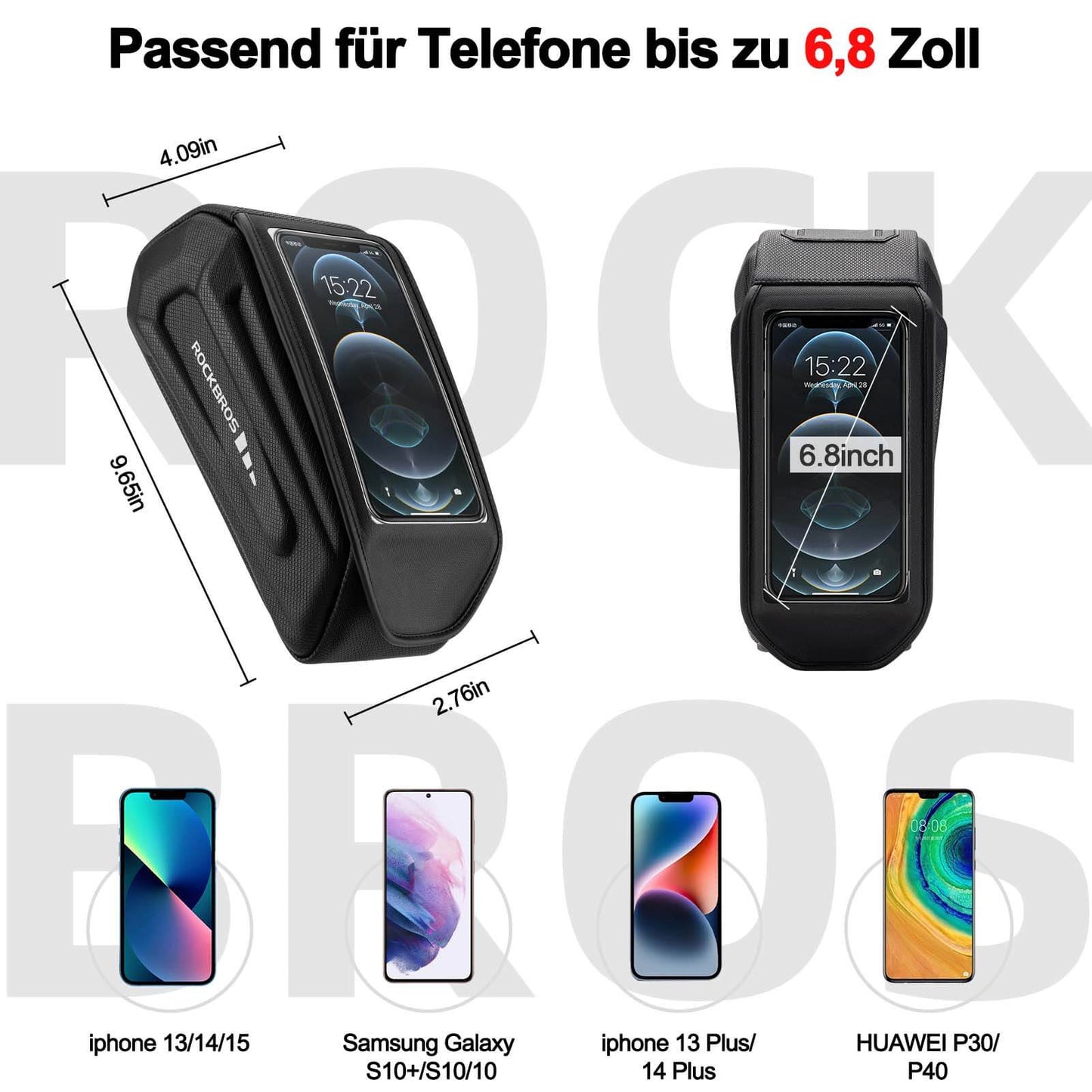 Waterdichte fietstas, telefoonhoesje voor smartphones met 6,8 inch touchscreen, ROCKBROS