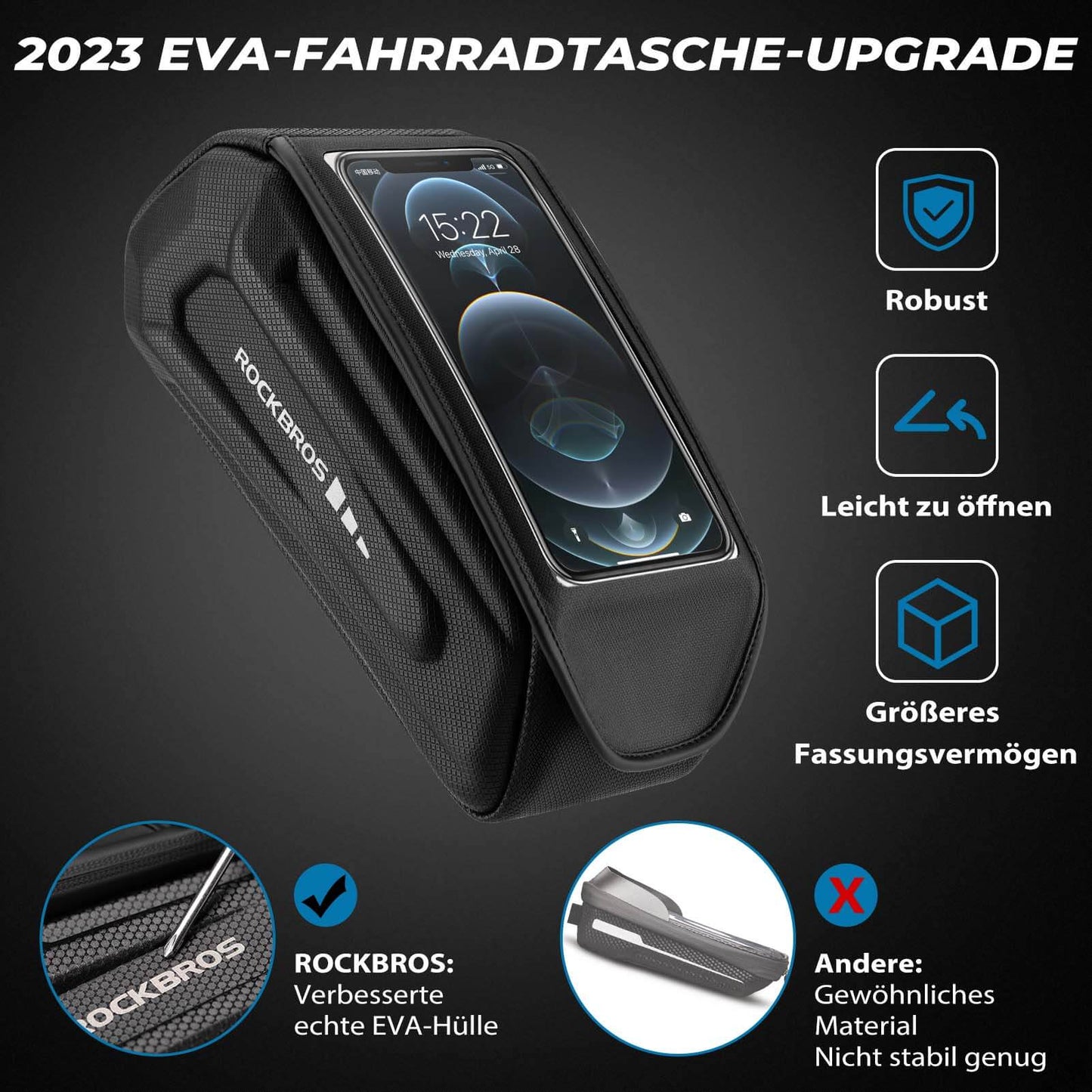Waterdichte fietstas, telefoonhoesje voor smartphones met 6,8 inch touchscreen, ROCKBROS