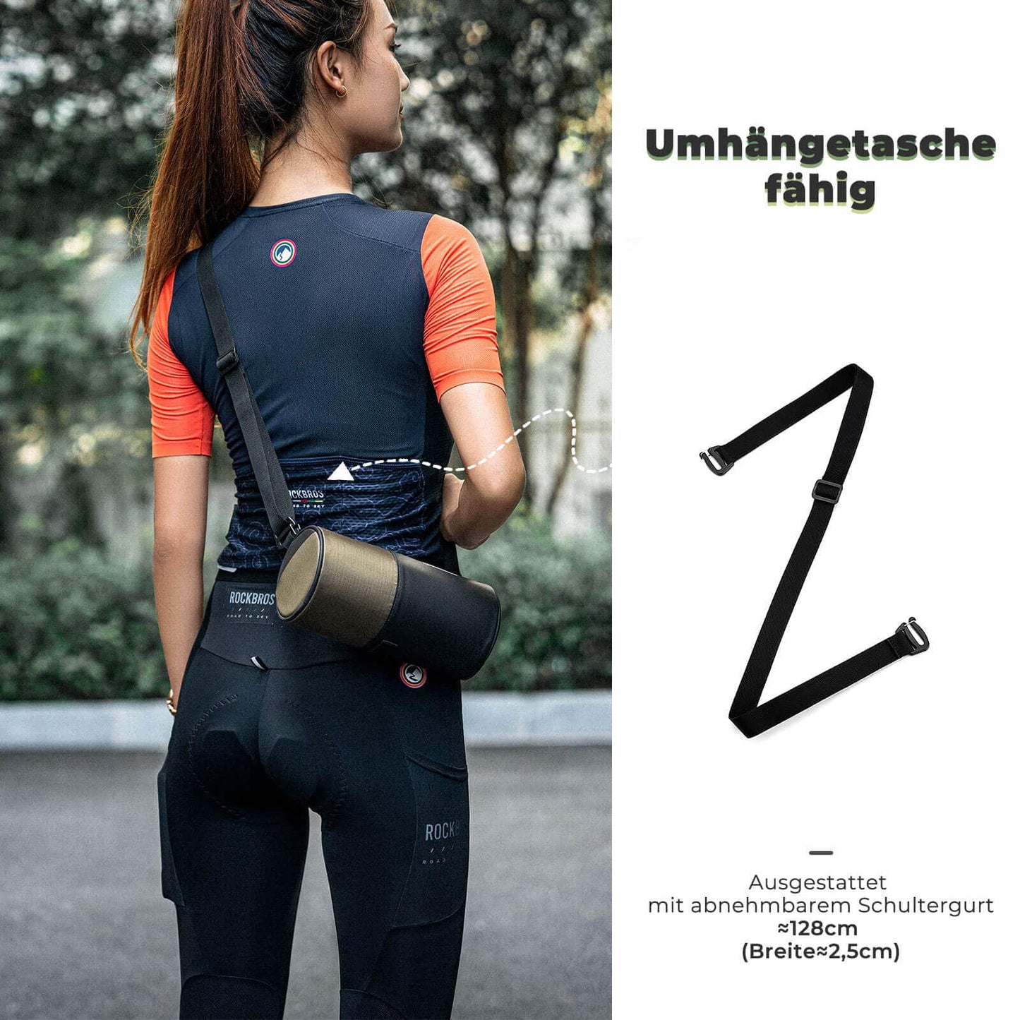 ROCKBROS cilindervormige stuurtas, 1,7 liter, met schouderriem