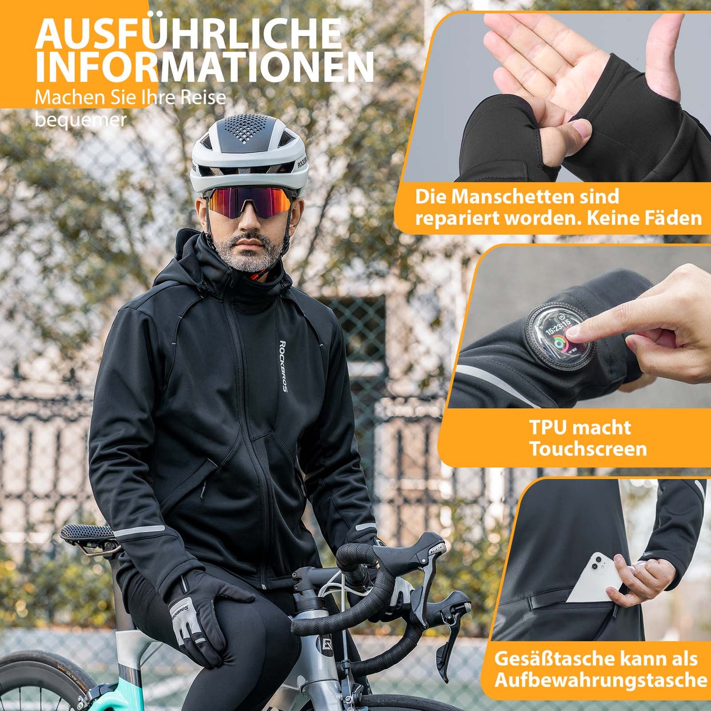 Winterfietsjas, winddicht ¨C met TPU-touchscreenbediening, ROCKBROS