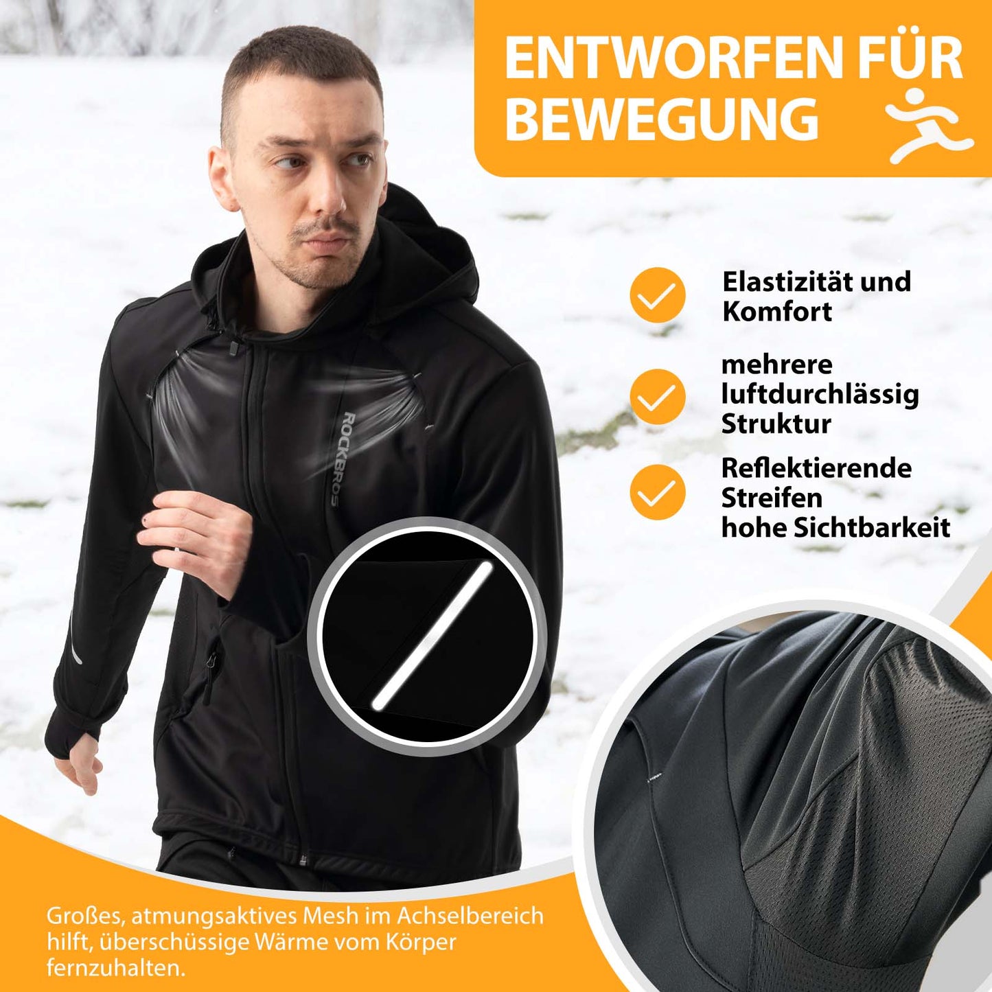 Winterfietsjas, winddicht ¨C met TPU-touchscreenbediening, ROCKBROS