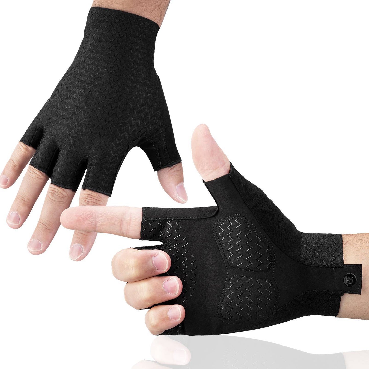Rockbros antislip fietshandschoenen met gelpatroon en halve vingers.