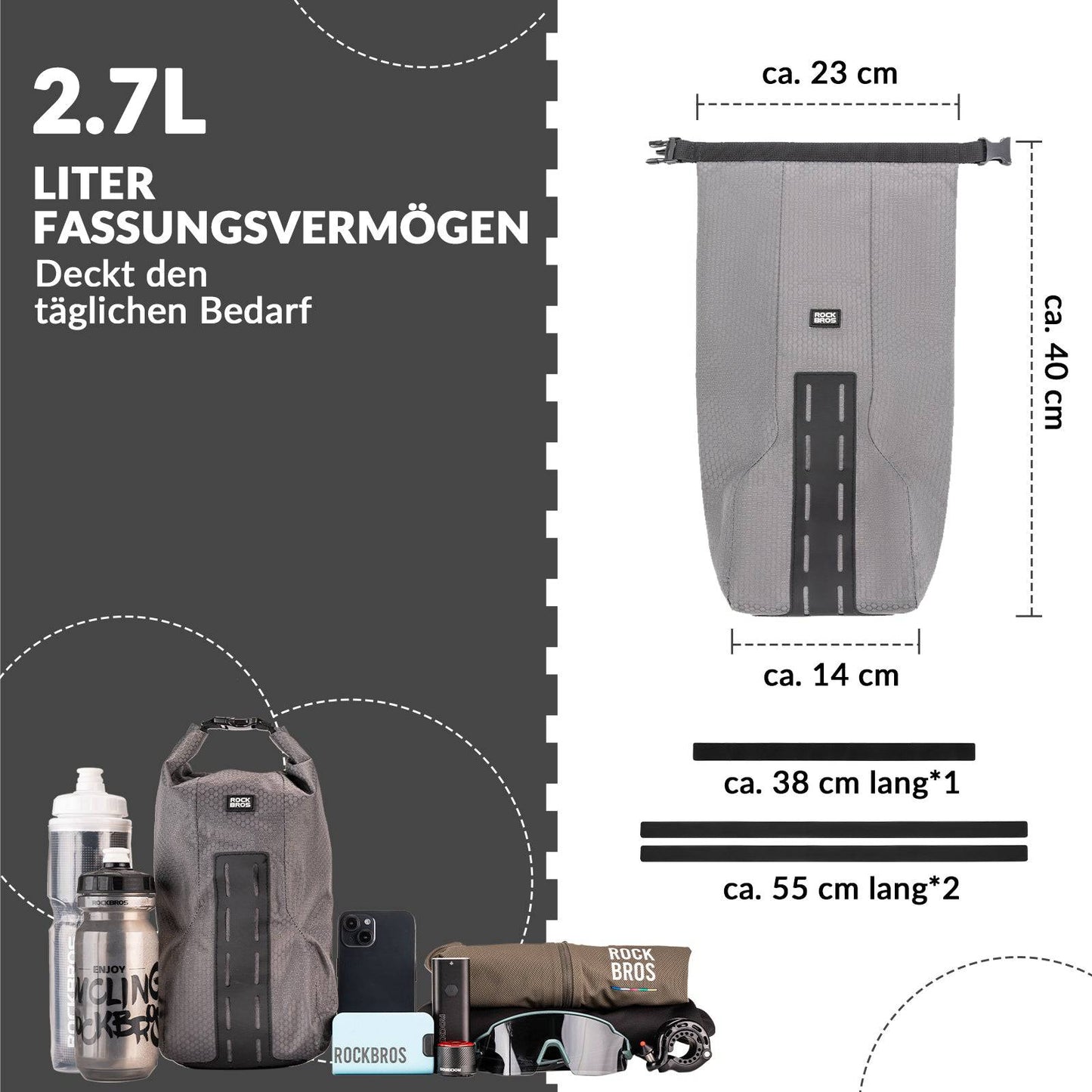 Fietstas voor voorvork, 2,7 liter, waterdicht, ROCKBROS