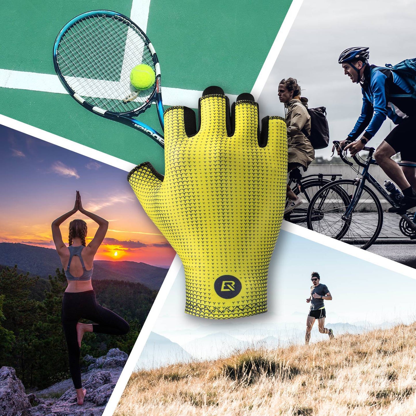 Fietshandschoenen met halve vingers, antislip, elastisch, unisex, geel, maten M-XXL, ROCKBROS