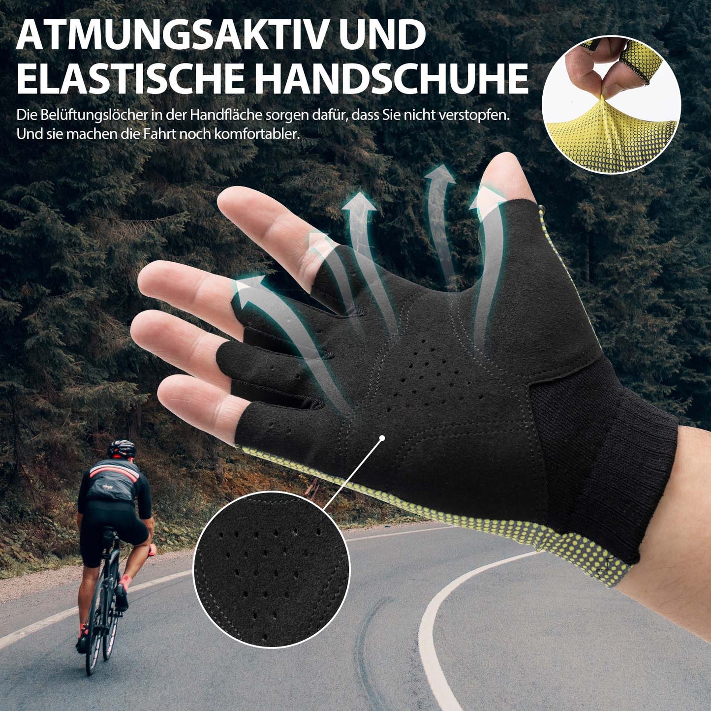 Fietshandschoenen met halve vingers, antislip, elastisch, unisex, geel, maten M-XXL, ROCKBROS