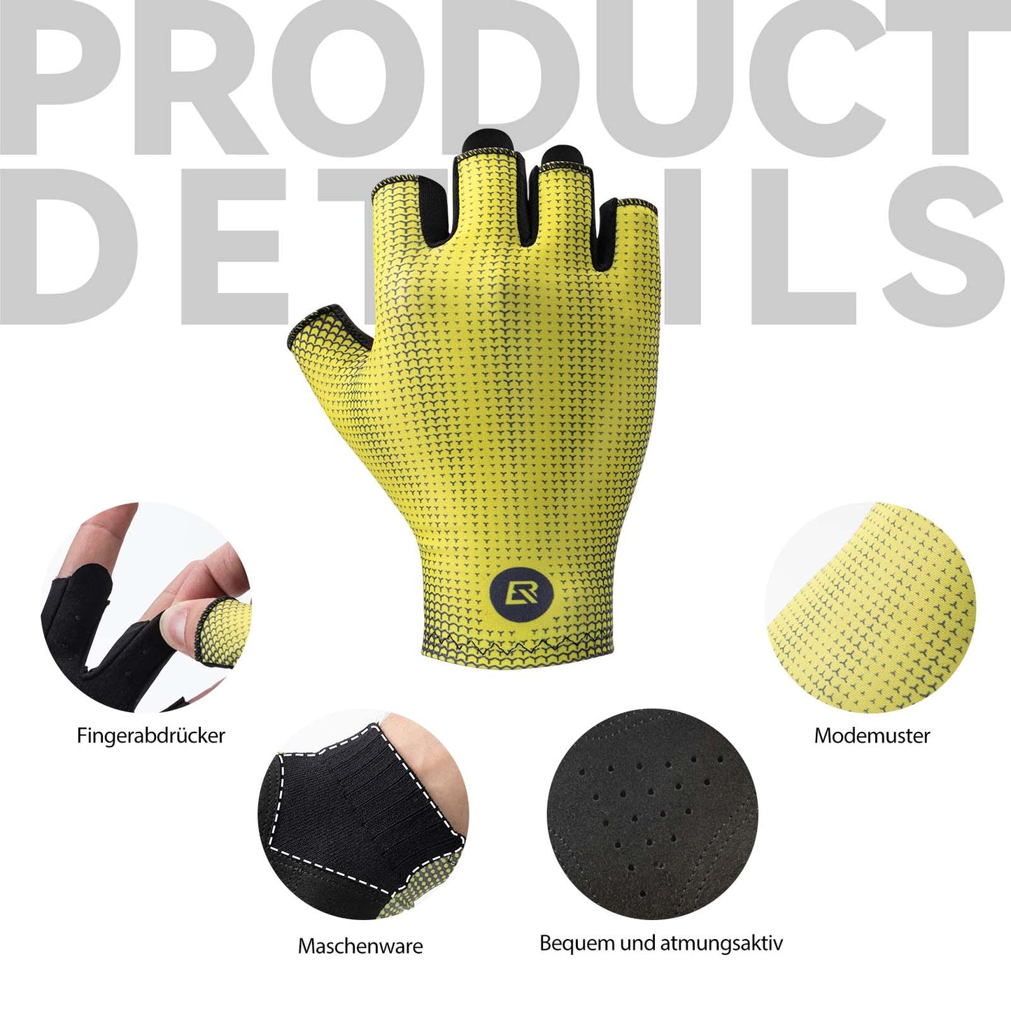 Fietshandschoenen met halve vingers, antislip, elastisch, unisex, geel, maten M-XXL, ROCKBROS