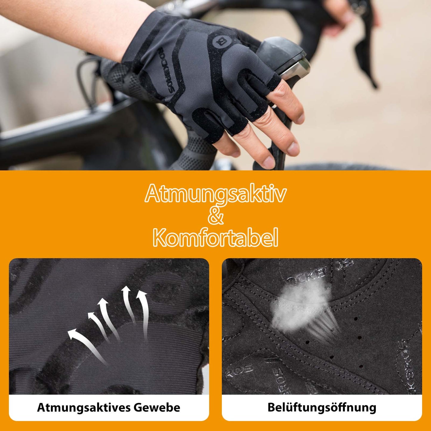 Schokabsorberende en antislip unisex fietshandschoenen met halve vingers van ROCKBROS