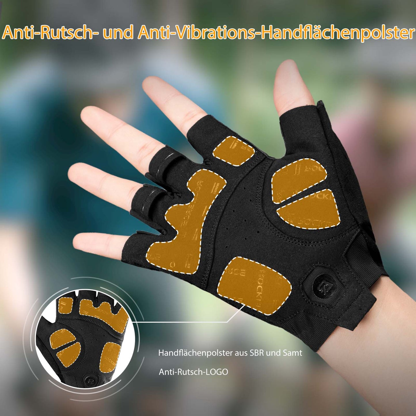 Schokabsorberende en antislip unisex fietshandschoenen met halve vingers van ROCKBROS