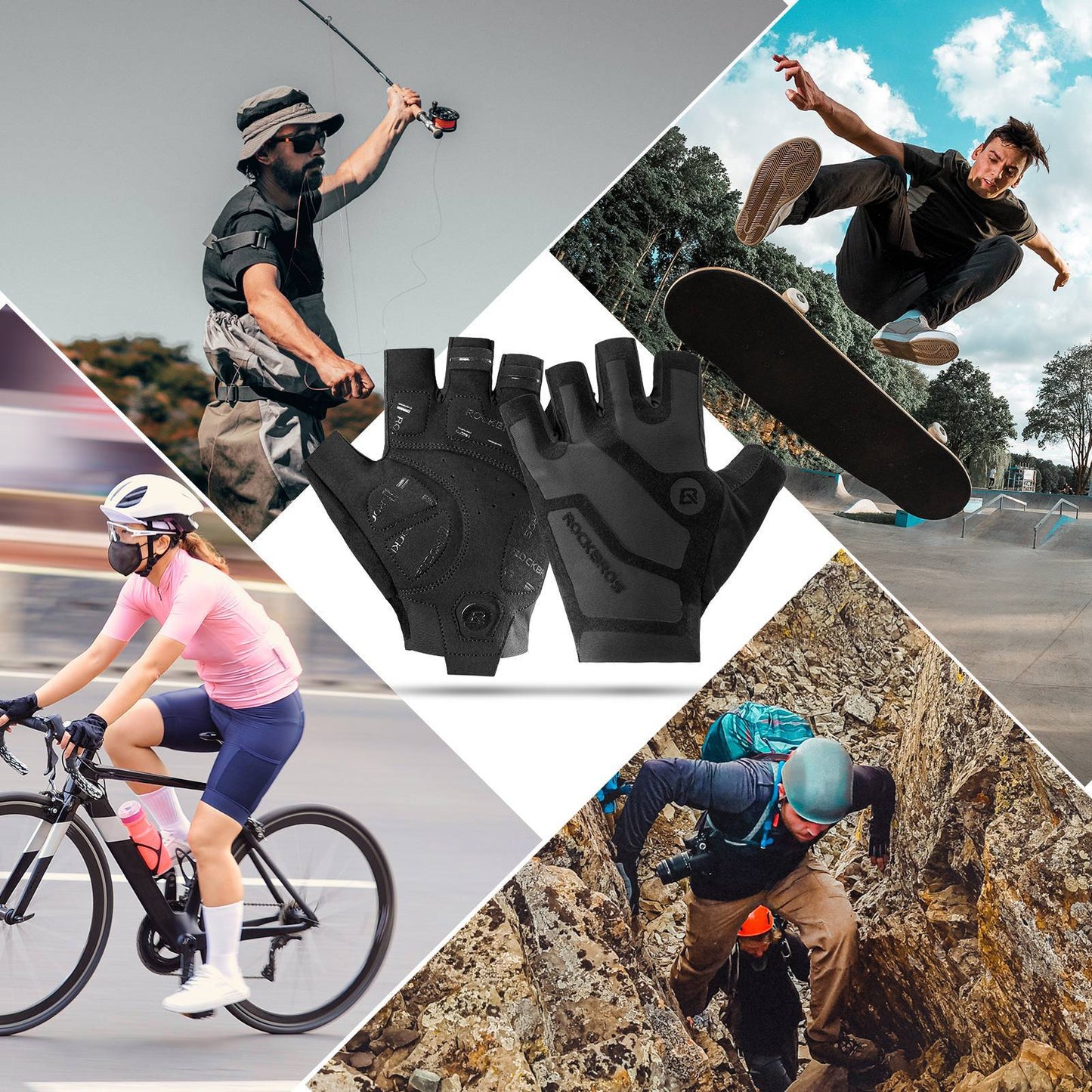 Schokabsorberende en antislip unisex fietshandschoenen met halve vingers van ROCKBROS