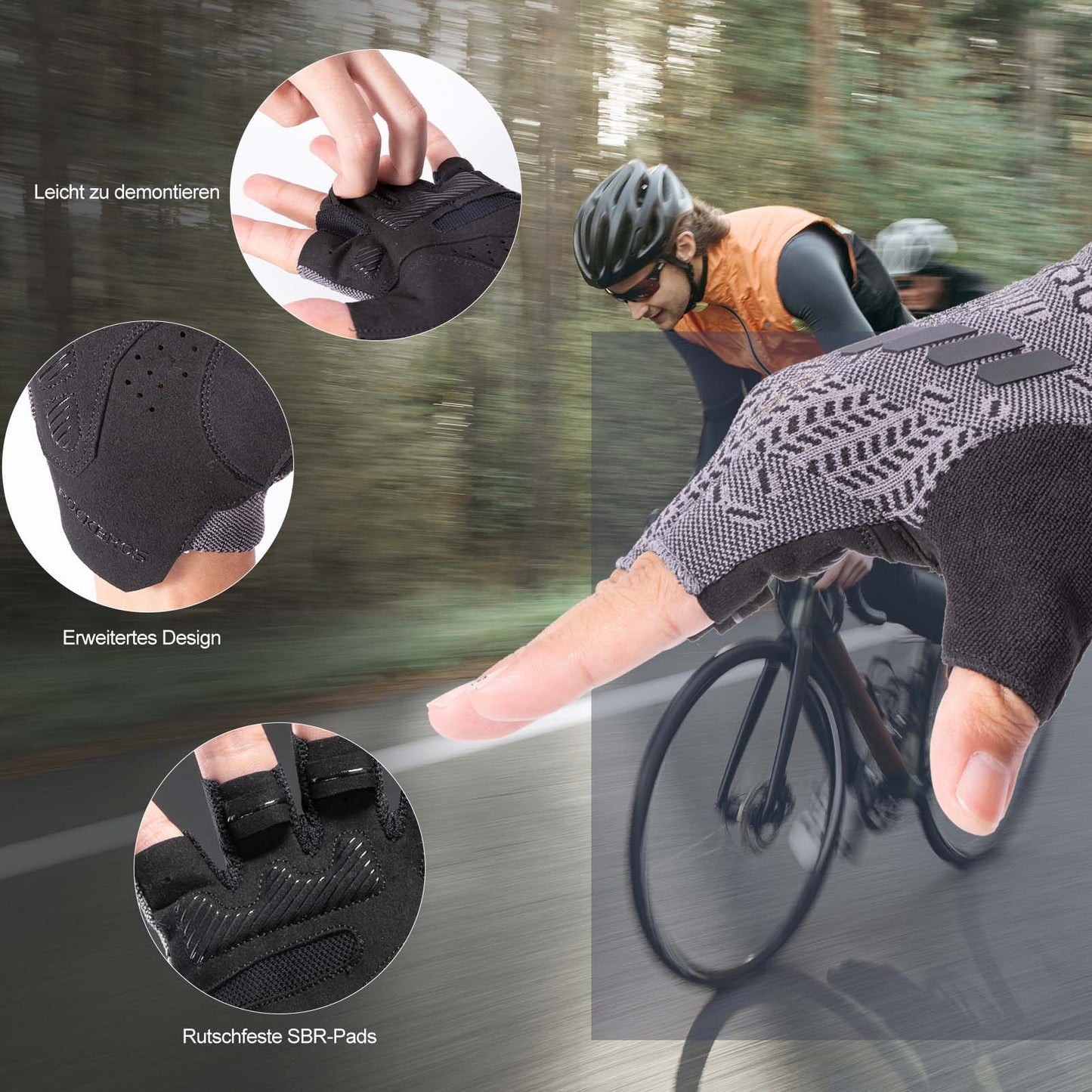 Schokabsorberende fietshandschoenen met halve vingers voor de zomer, herenmodel, ROCKBROS