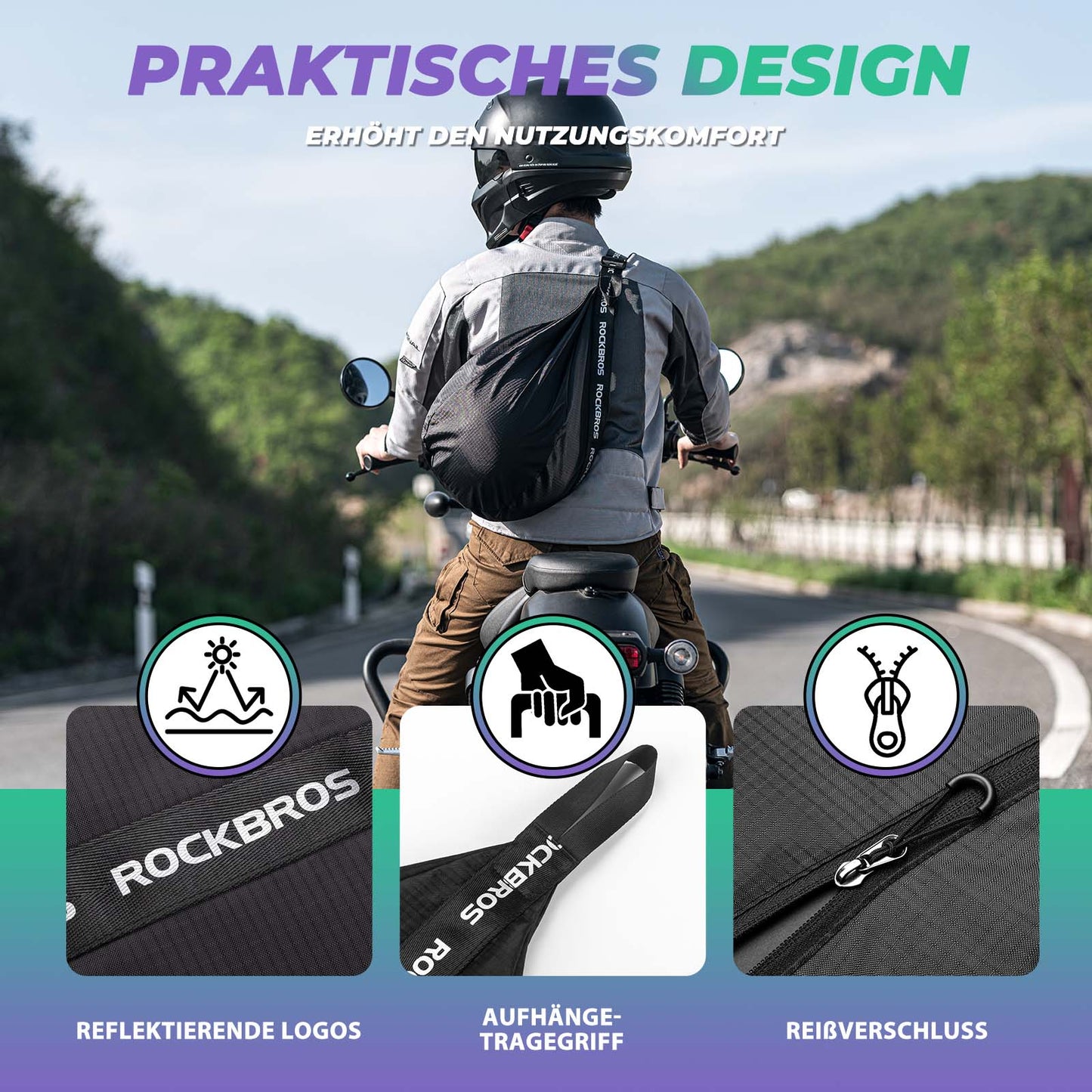Motorhelmtas, verstelbare schouderriem, ROCKBROS