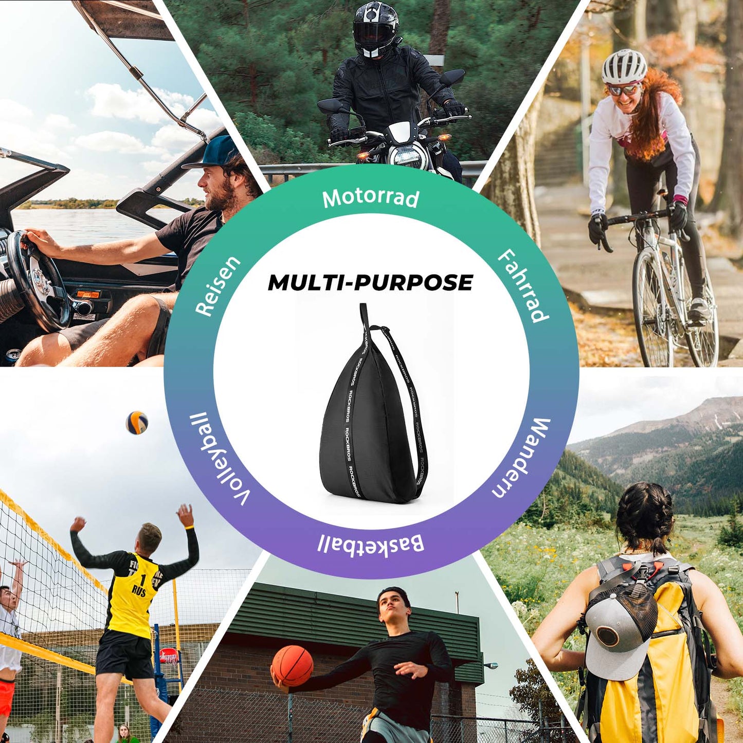 Motorhelmtas, verstelbare schouderriem, ROCKBROS