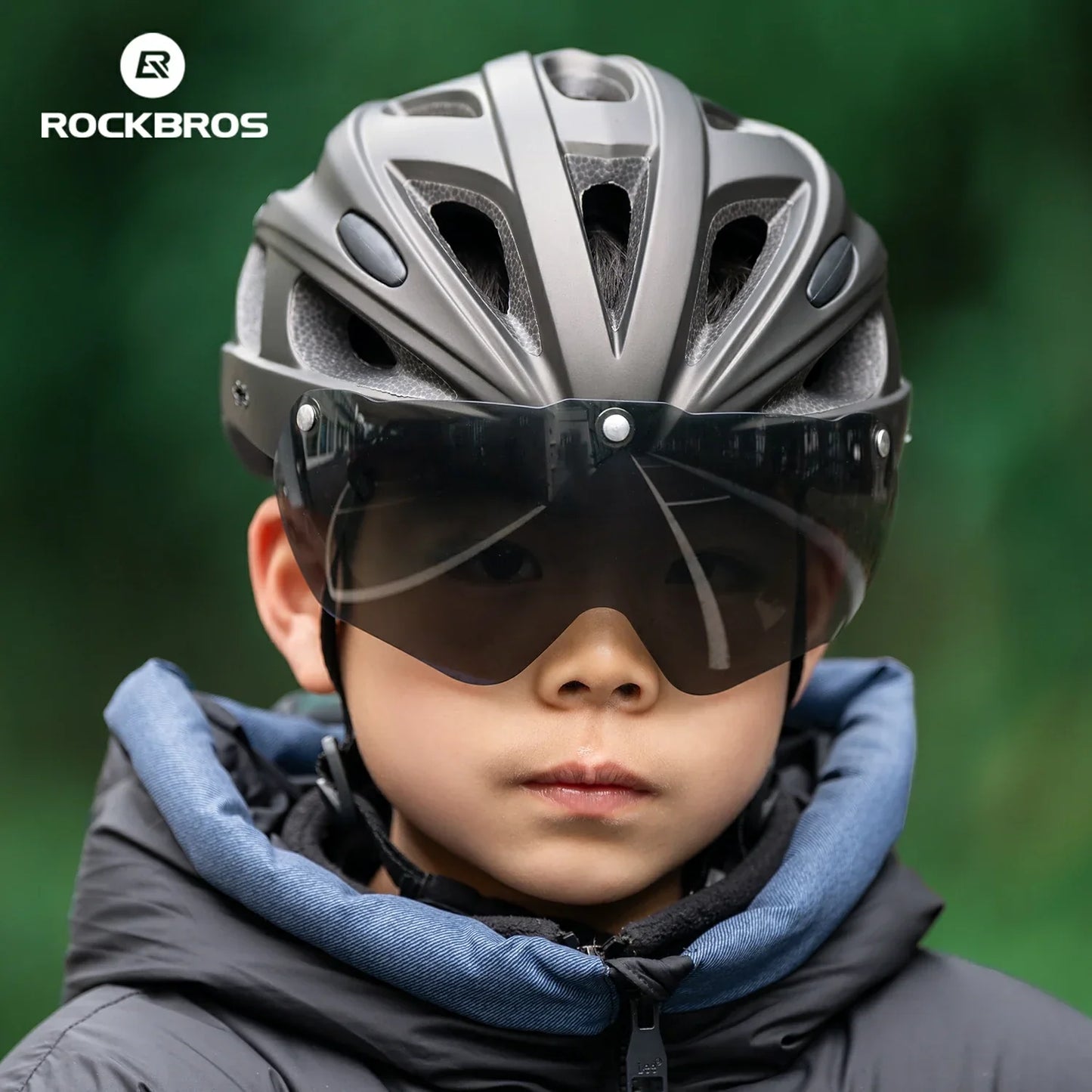 Kinderfietshelm met ge?ntegreerde, afneembare magnetische bril en vizier ROCKBROS