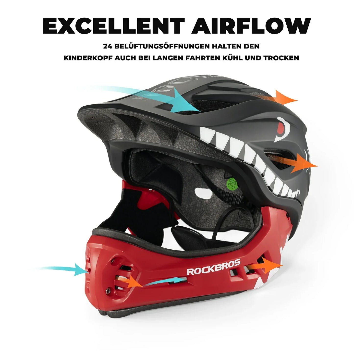 Kinderhelm met cartoonprint en afneembare kinbescherming, model ROCKBROS