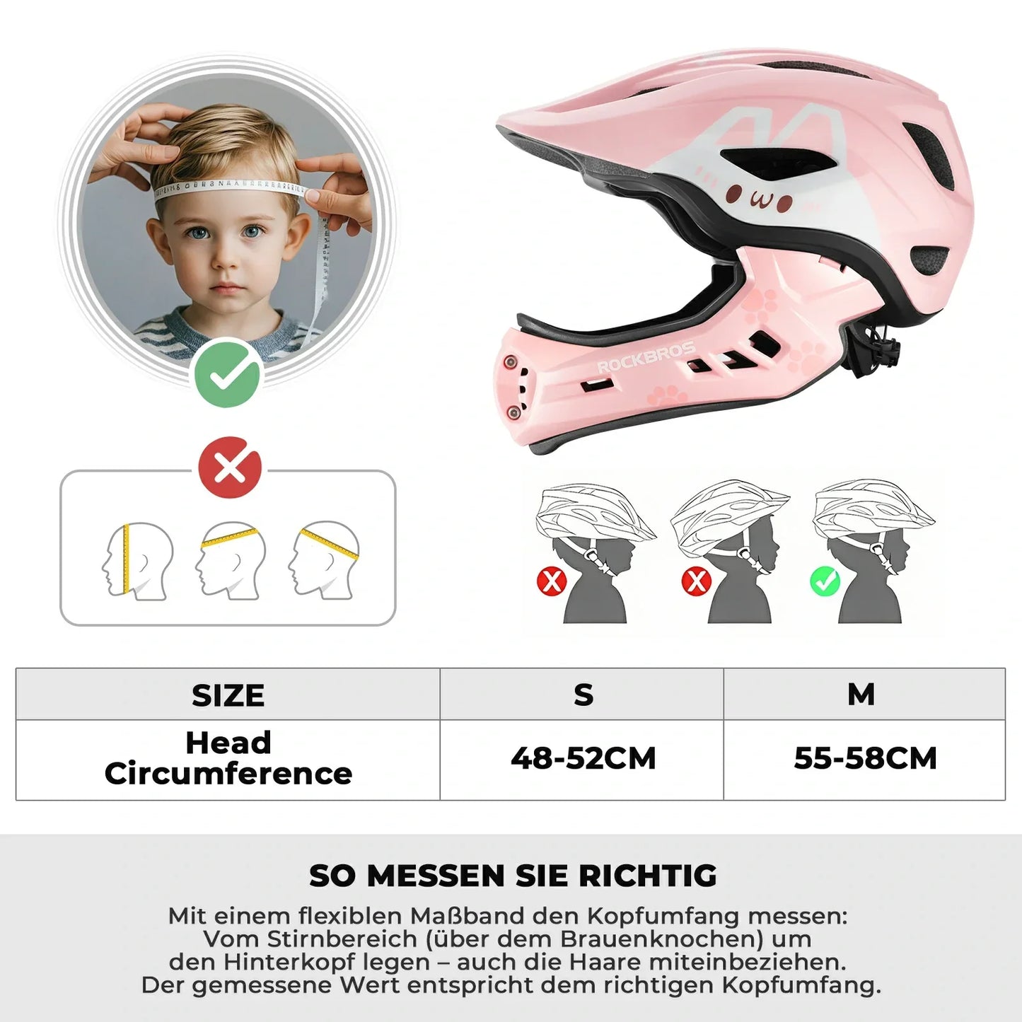Kinderhelm met cartoonprint en afneembare kinbescherming, model ROCKBROS