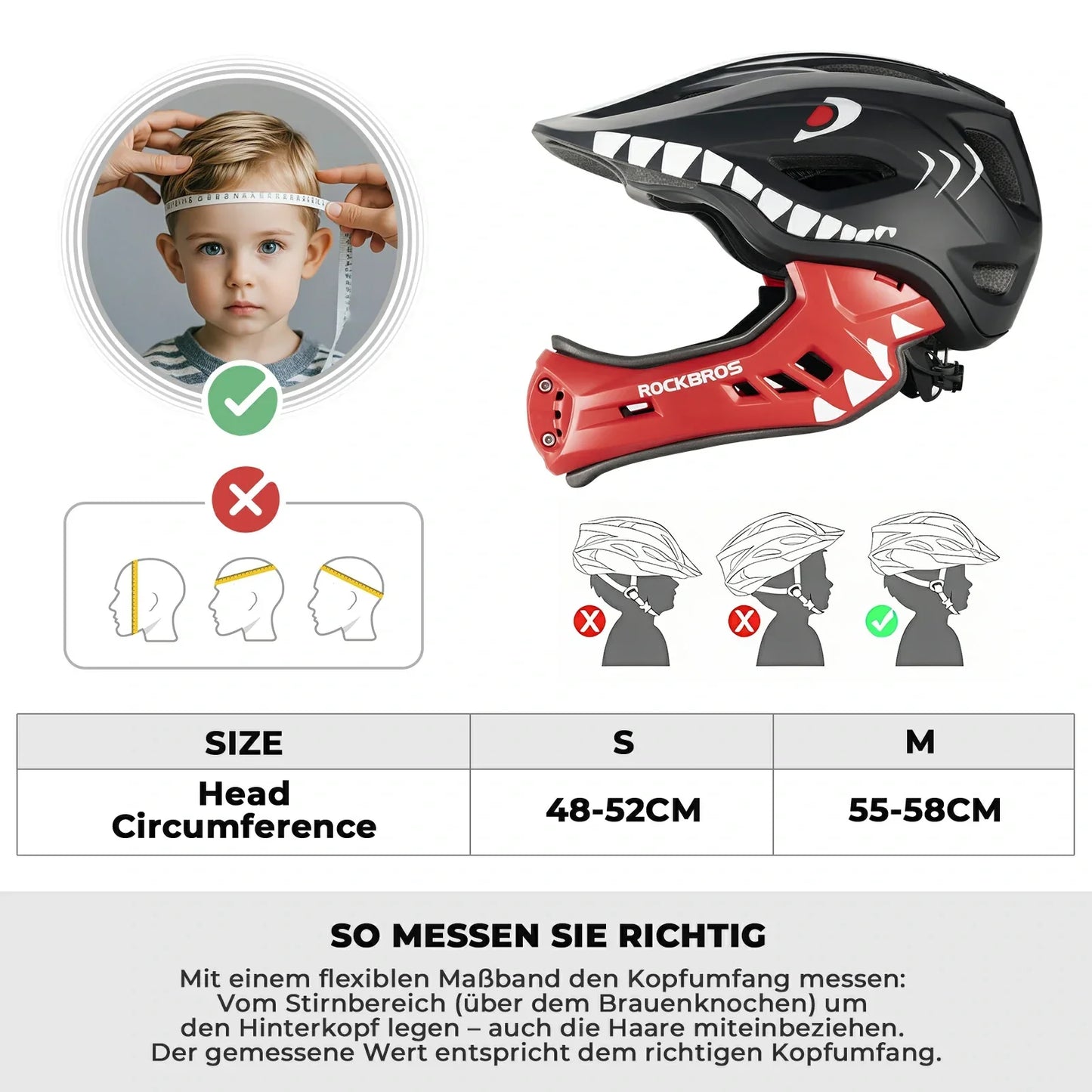 Kinderhelm met cartoonprint en afneembare kinbescherming, model ROCKBROS