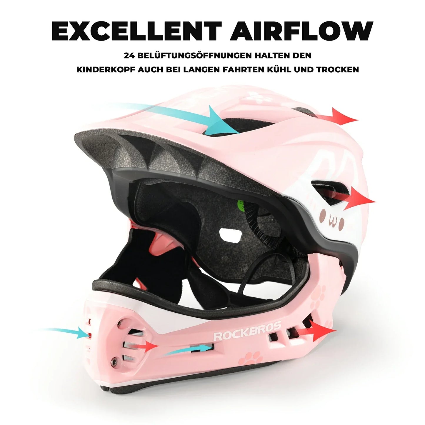 Kinderhelm met cartoonprint en afneembare kinbescherming, model ROCKBROS