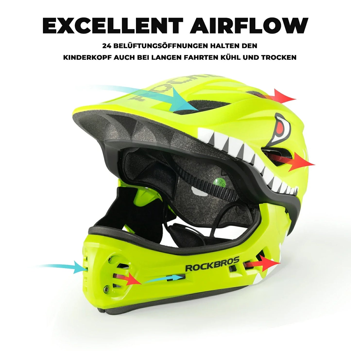 Kinderhelm met cartoonprint en afneembare kinbescherming, model ROCKBROS
