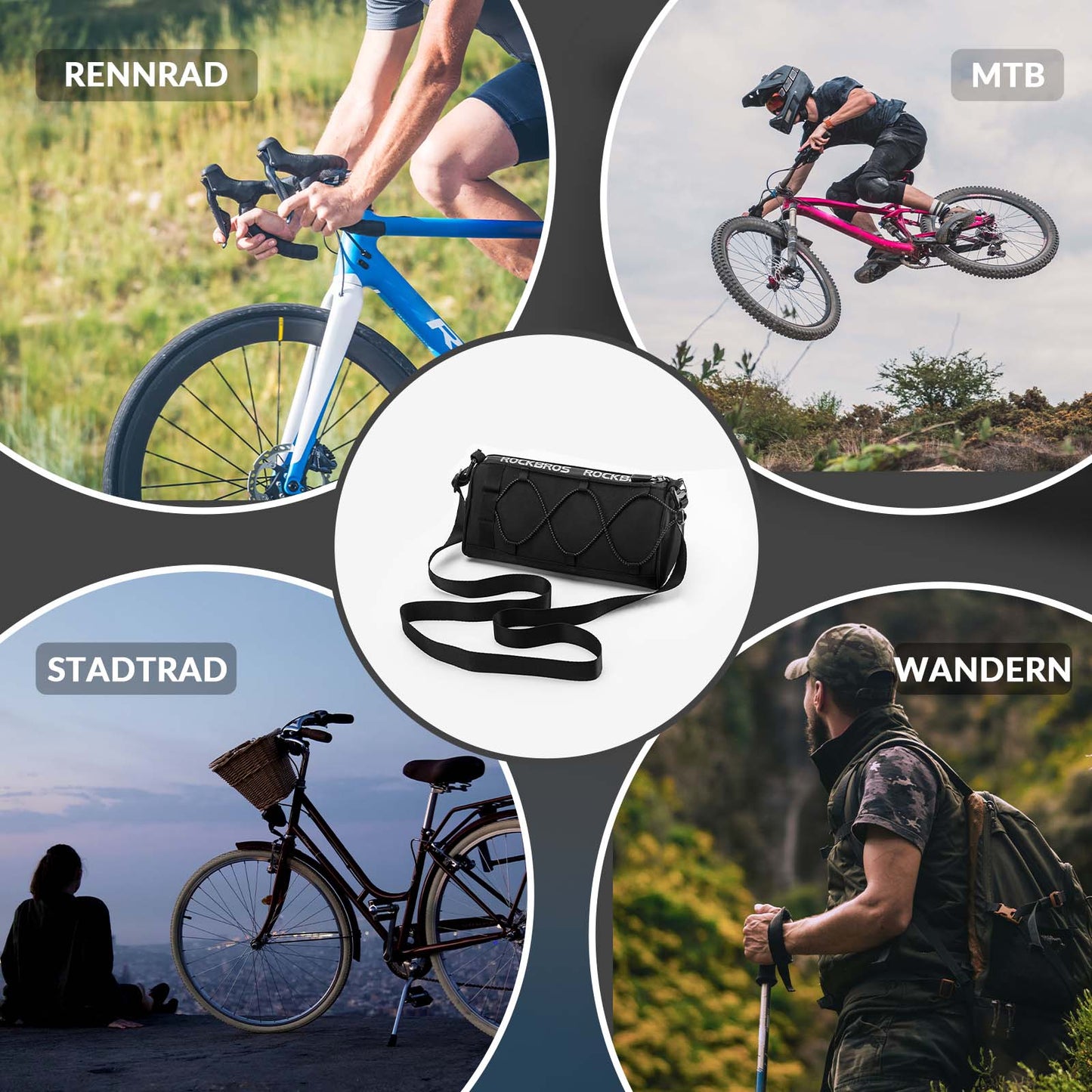 Stuurtas Multifunctionele fietstas voor aan het stuur met schouderriem 1,5L ROCKBROS