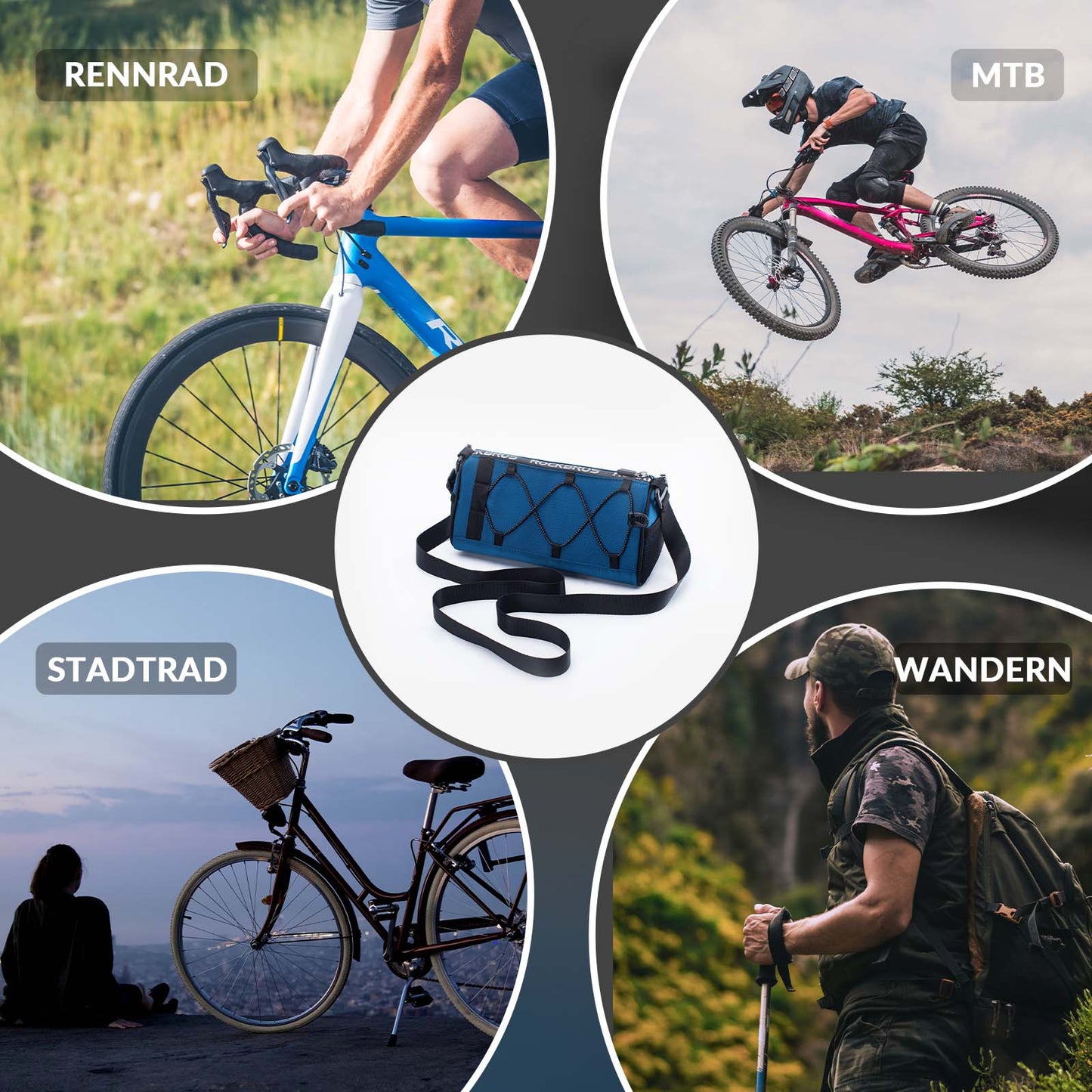 Stuurtas Multifunctionele fietstas voor aan het stuur met schouderriem 1,5L ROCKBROS