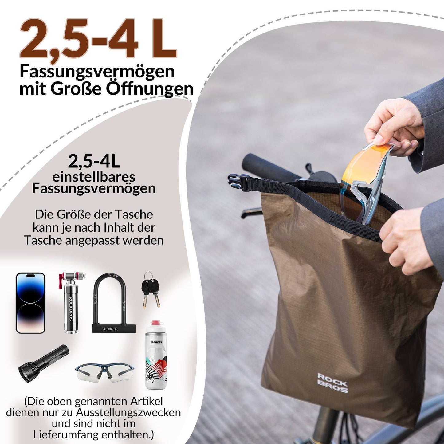Stuurtas, waterdichte fietsmand, voortas, verstelbaar 2,5L-4L, ROCKBROS