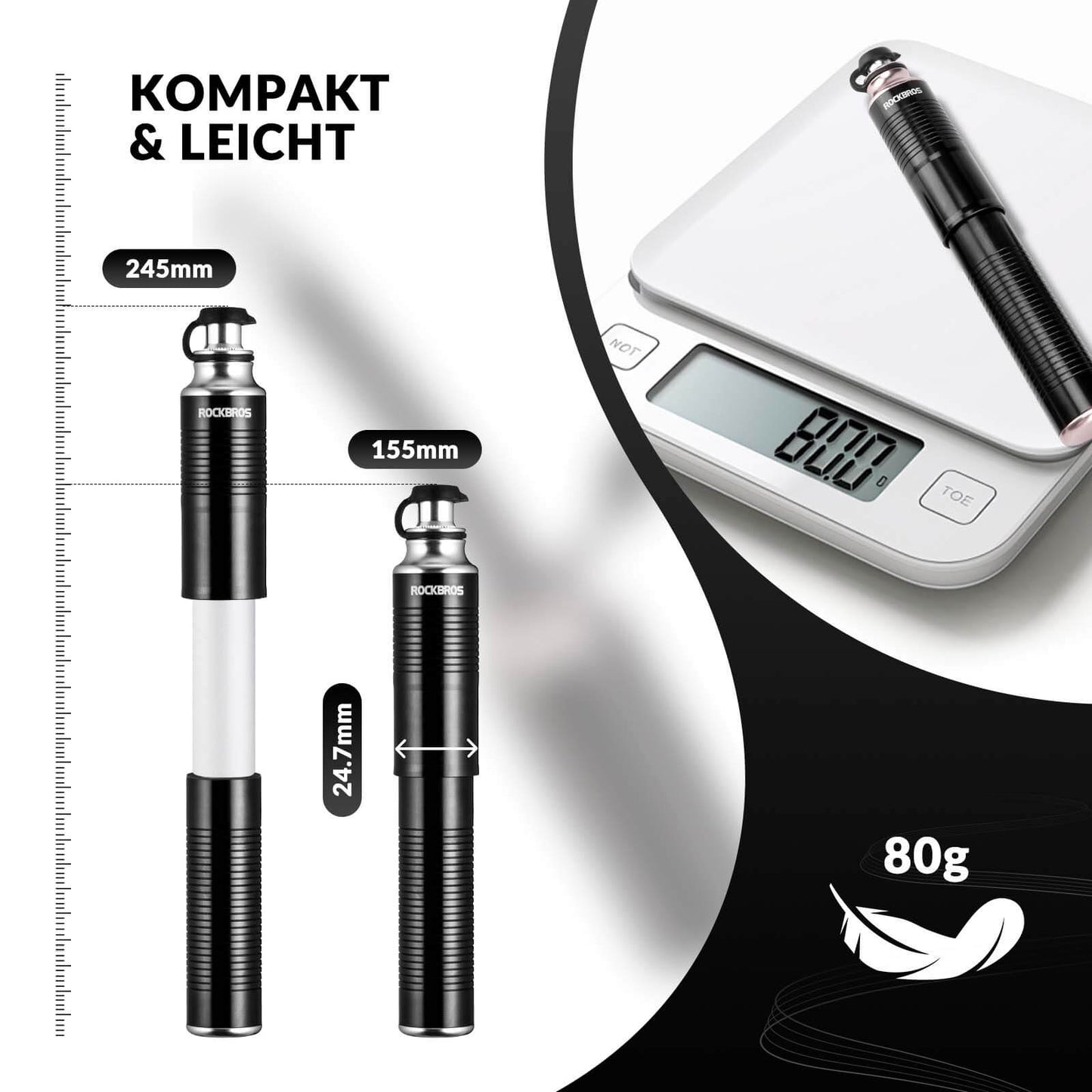 ROCKBROS aluminium handpomp voor Schrader- en Presta-ventielen