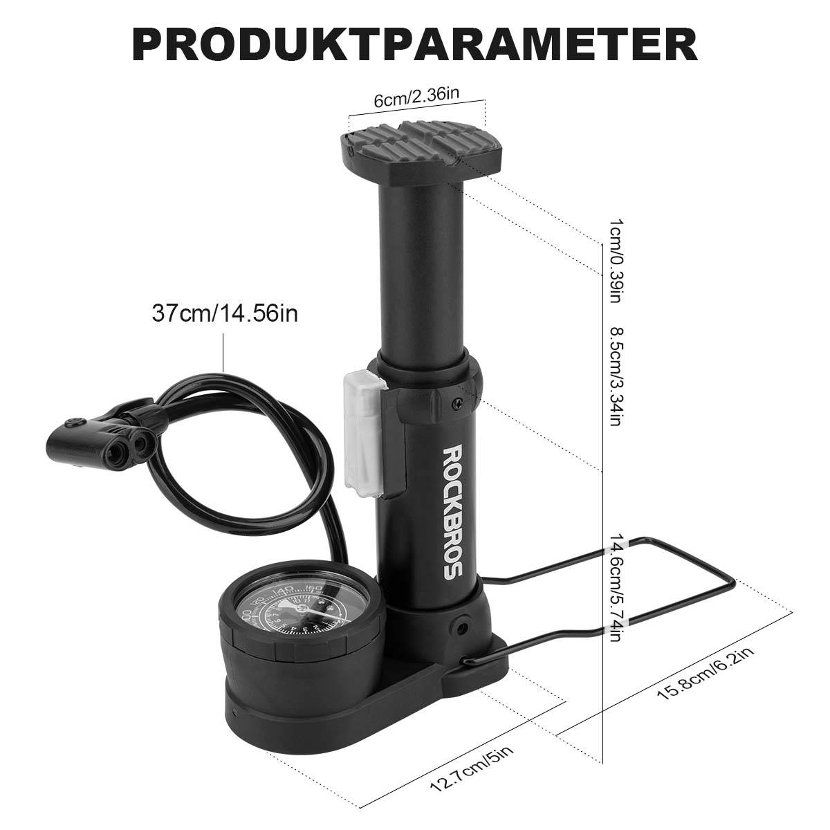 Mini voetpomp met luchtpomp en drukmeter ROCKBROS