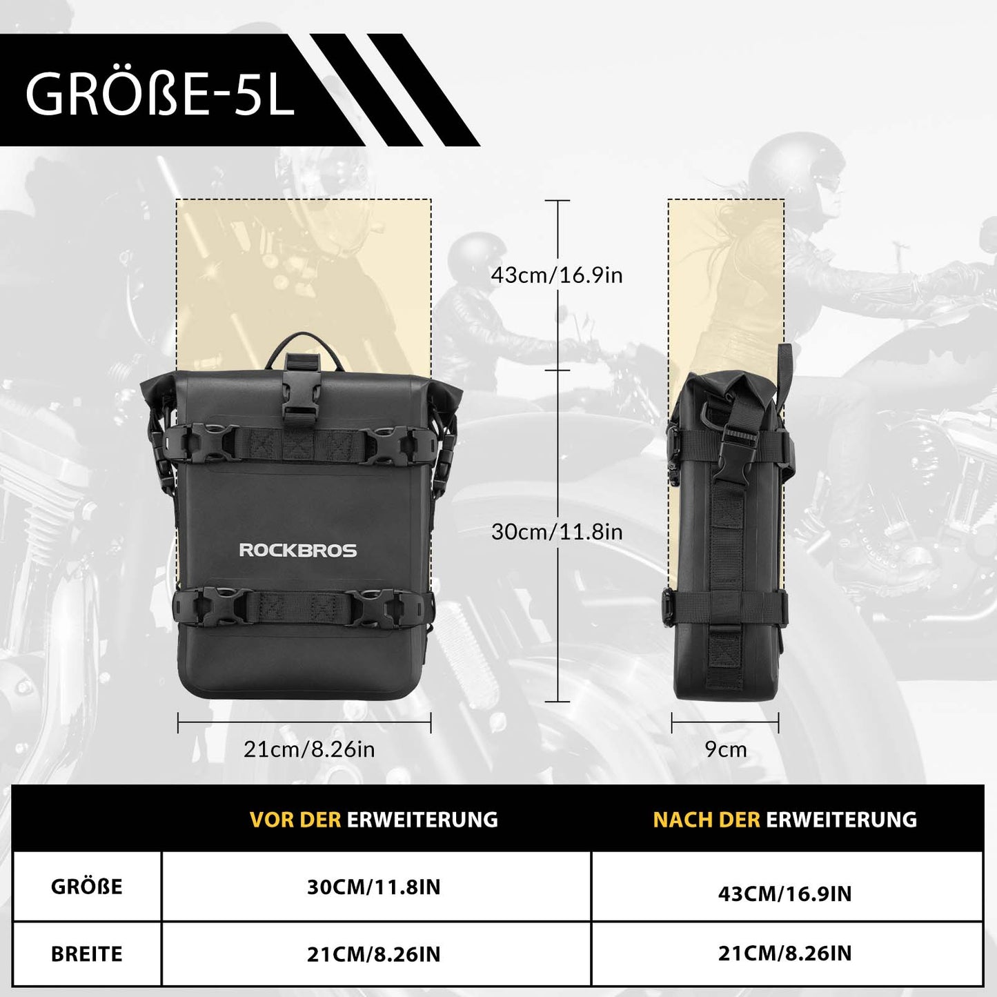 Motorfiets zijtas, waterdicht, koffertas, 5 liter, zwart, ROCKBROS