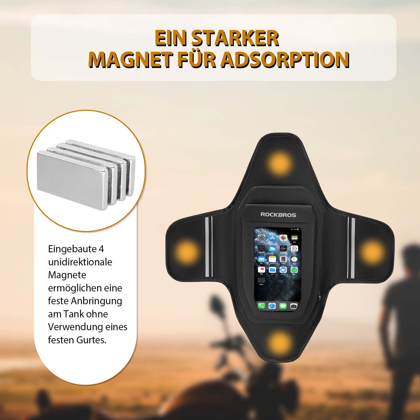 Waterdichte, magnetische tanktas voor motorfietsen, zwart, ROCKBROS