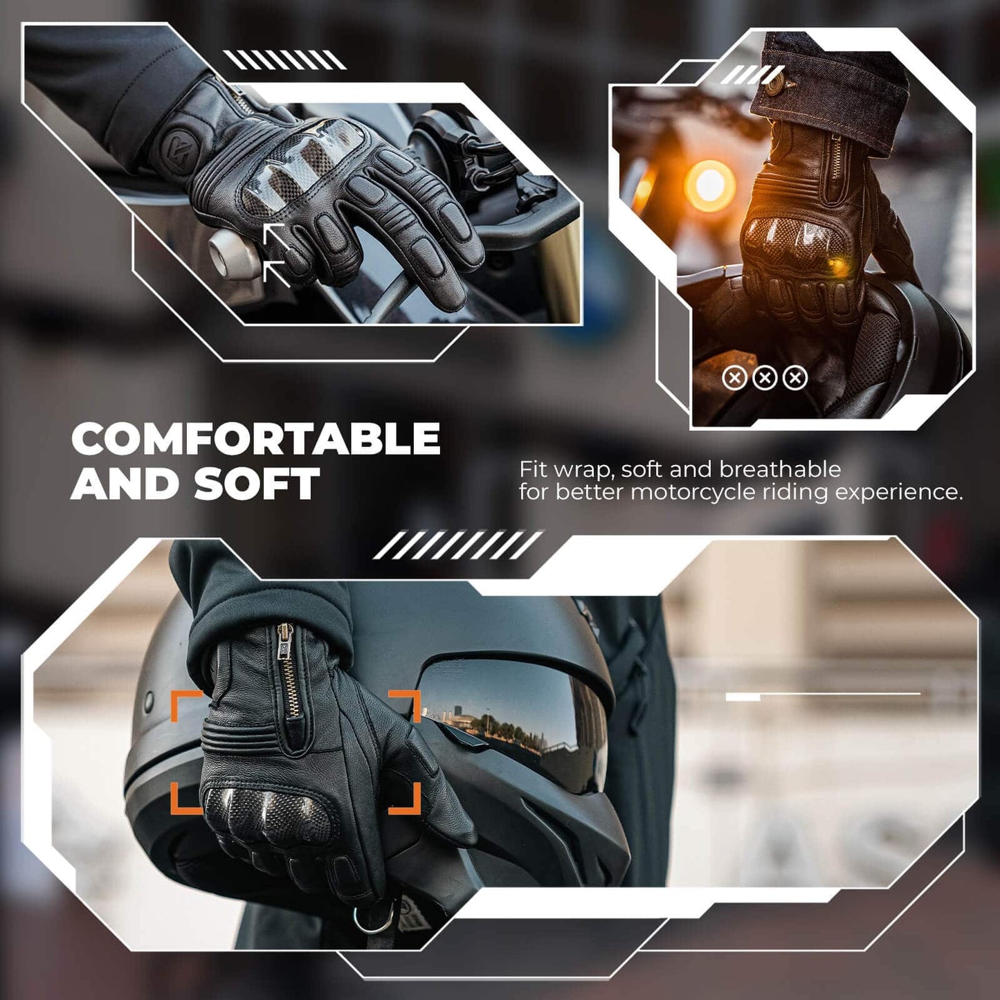Motorhandschoenen, touchscreen, leer, volledige vingers, ademend, ROCKBROS