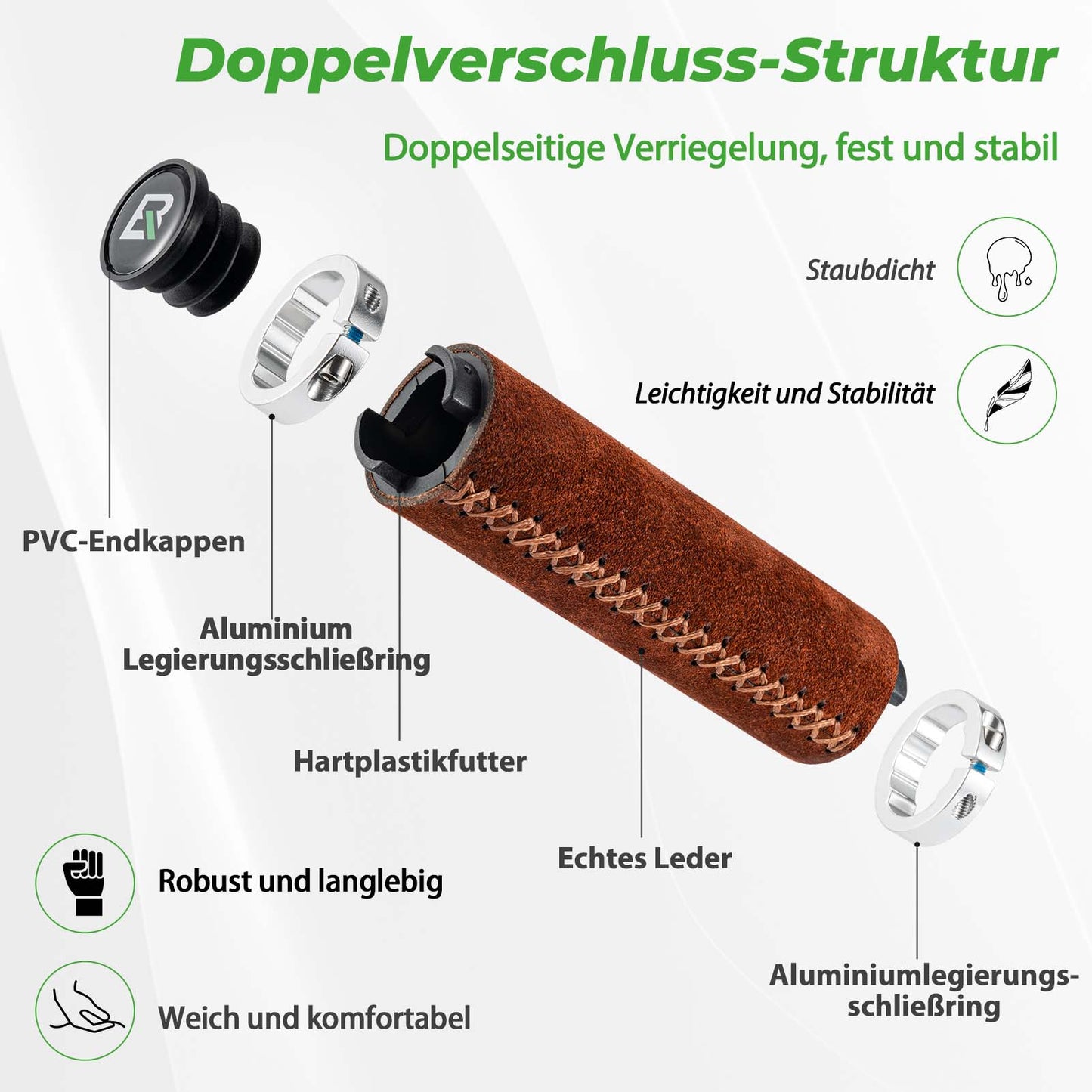 MTB-handvatten, ergonomisch, antislip, geschikt voor 22 mm ROCKBROS-wielen.