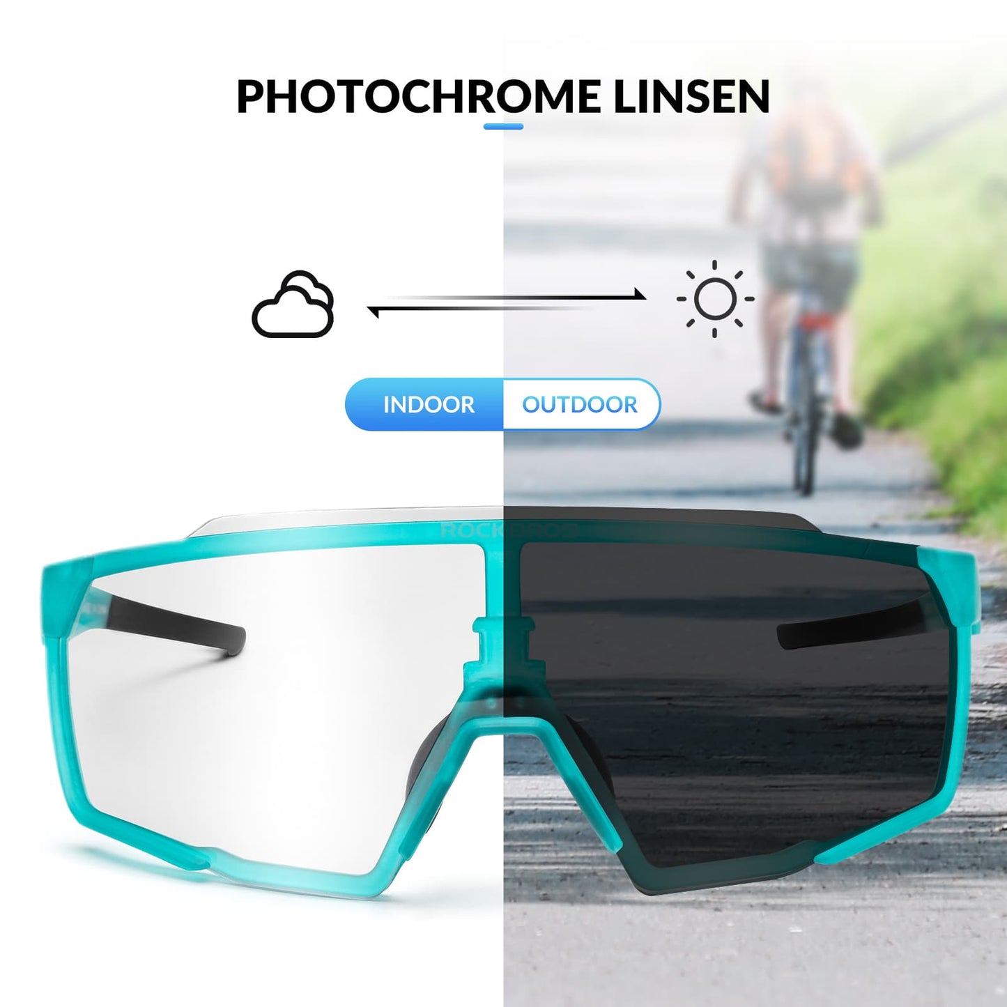 Fotochromatische HD-fietsbril voor buitenactiviteiten, blauw, ROCKBROS
