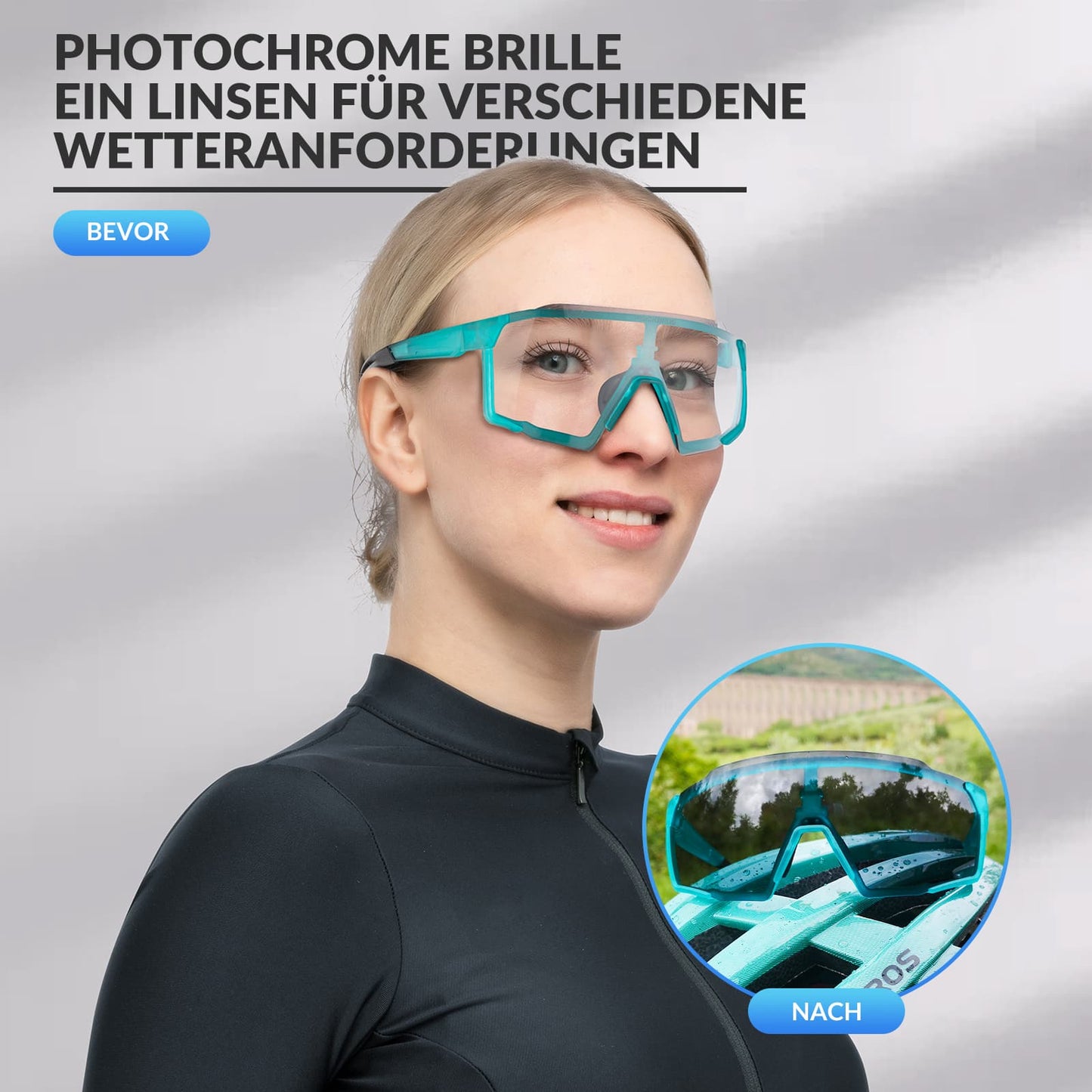 Fotochromatische HD-fietsbril voor buitenactiviteiten, blauw, ROCKBROS