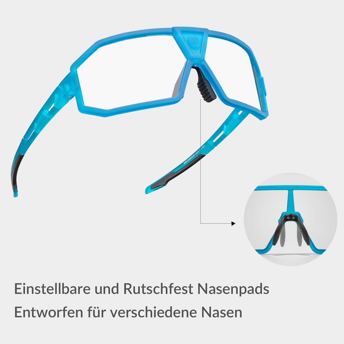 Fotochromatische zonnebril met UV400-bescherming, fietsbril, unisex, blauw, ROCKBROS