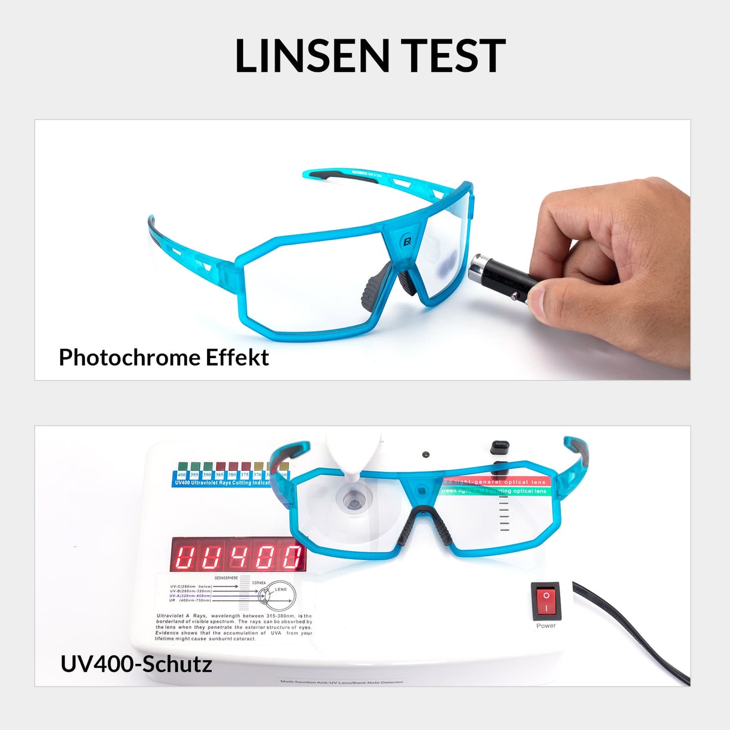 Fotochromatische zonnebril met UV400-bescherming, fietsbril, unisex, blauw, ROCKBROS