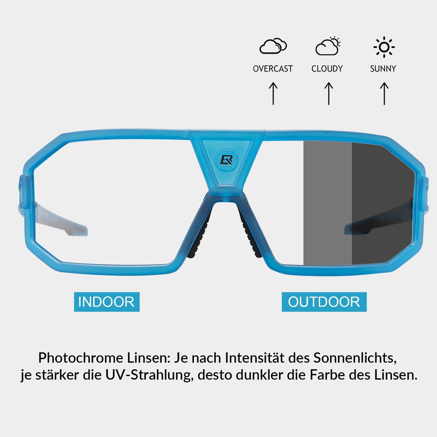 Fotochromatische zonnebril met UV400-bescherming, fietsbril, unisex, blauw, ROCKBROS