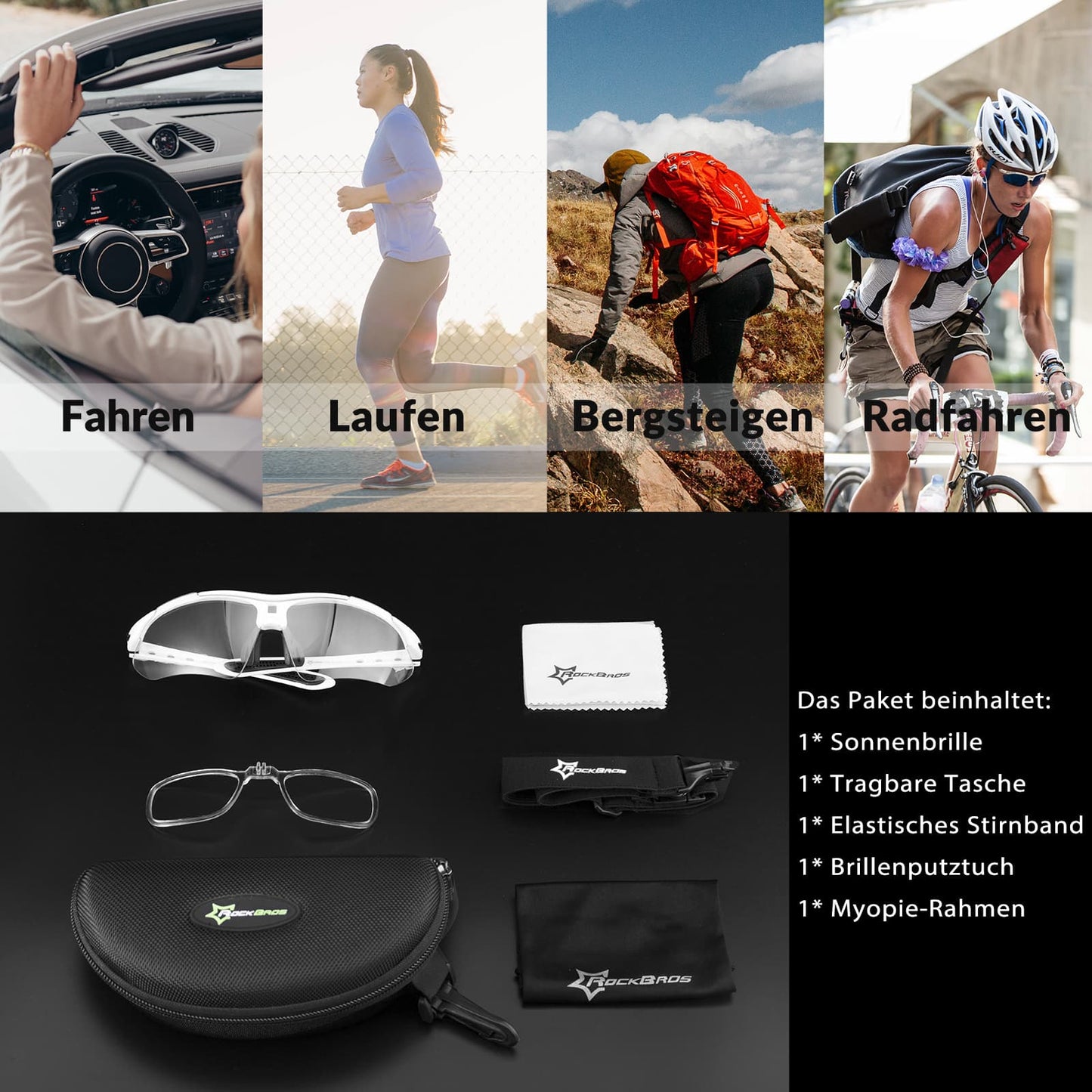 Fotochromatische sportbril met verwisselbare elastische hoofdband ROCKBROS
