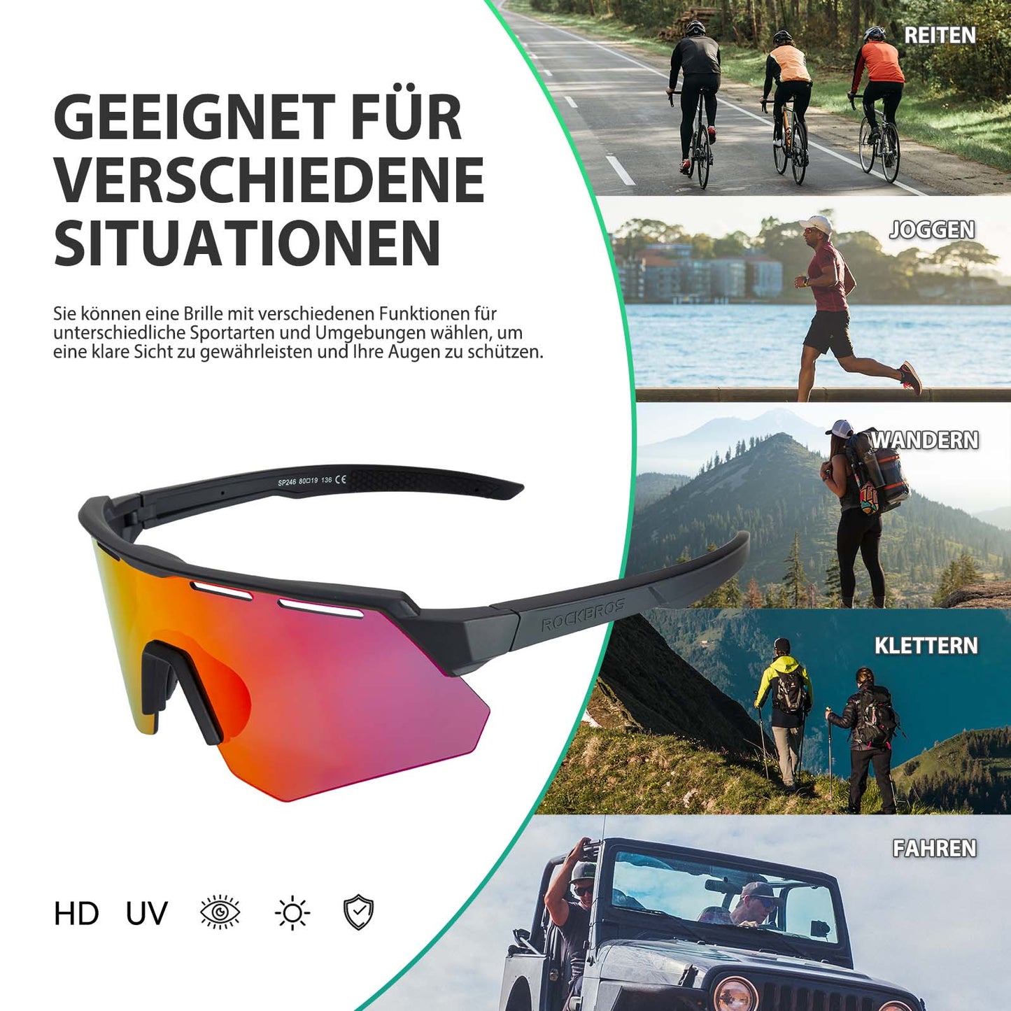 Gepolariseerde fietsbril met 4 verwisselbare lenzen ROCKBROS