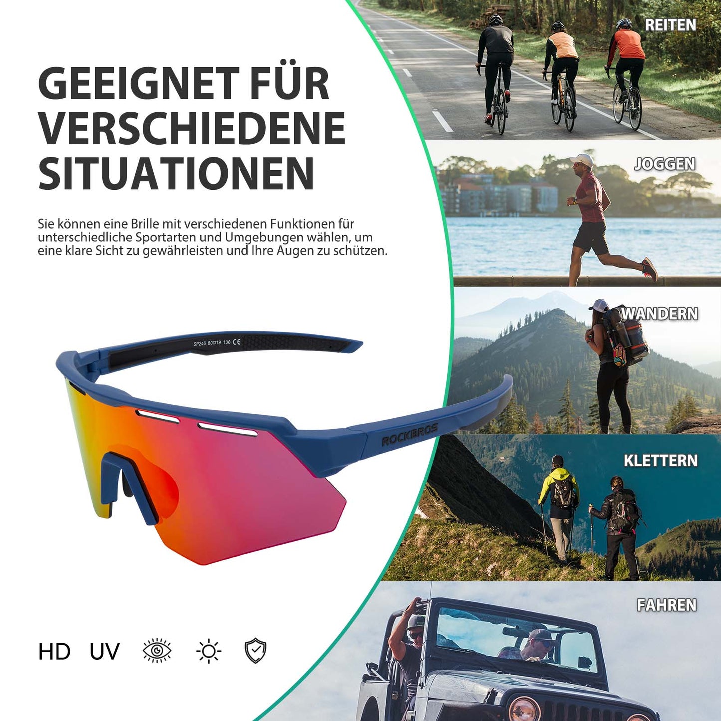 Gepolariseerde fietsbril met 4 verwisselbare lenzen ROCKBROS